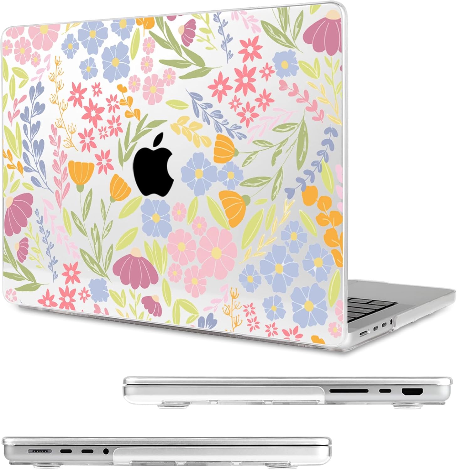 MecBevia Compatible with MacBook Pro 14 inch Case for M5 M4 M3 M2 M1 Pro/Max Chip (2026-2021), Hard Shell Cover with Keyboard Cover, Screen Protector, Webcam Cover & Type-C OTG, Seamless Floral