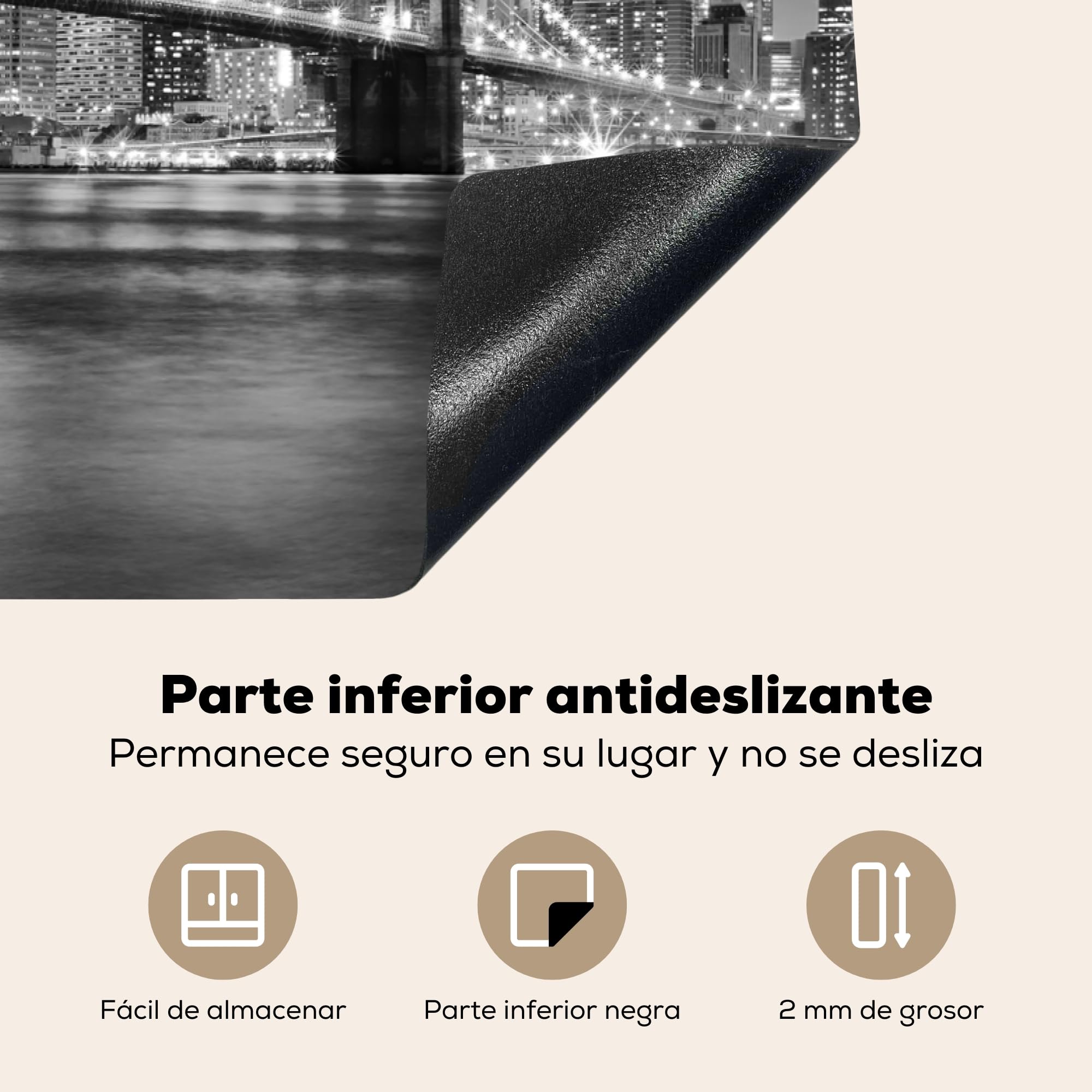 KitchenYeah© Cubre Vitrocerámica - Protector Vitroceramica Induccion 77x51 cm - Tapa Vitroceramica - Protector de Vitroceramica Puente de Brooklyn - Skyline - Blanco y Negro - Nueva York