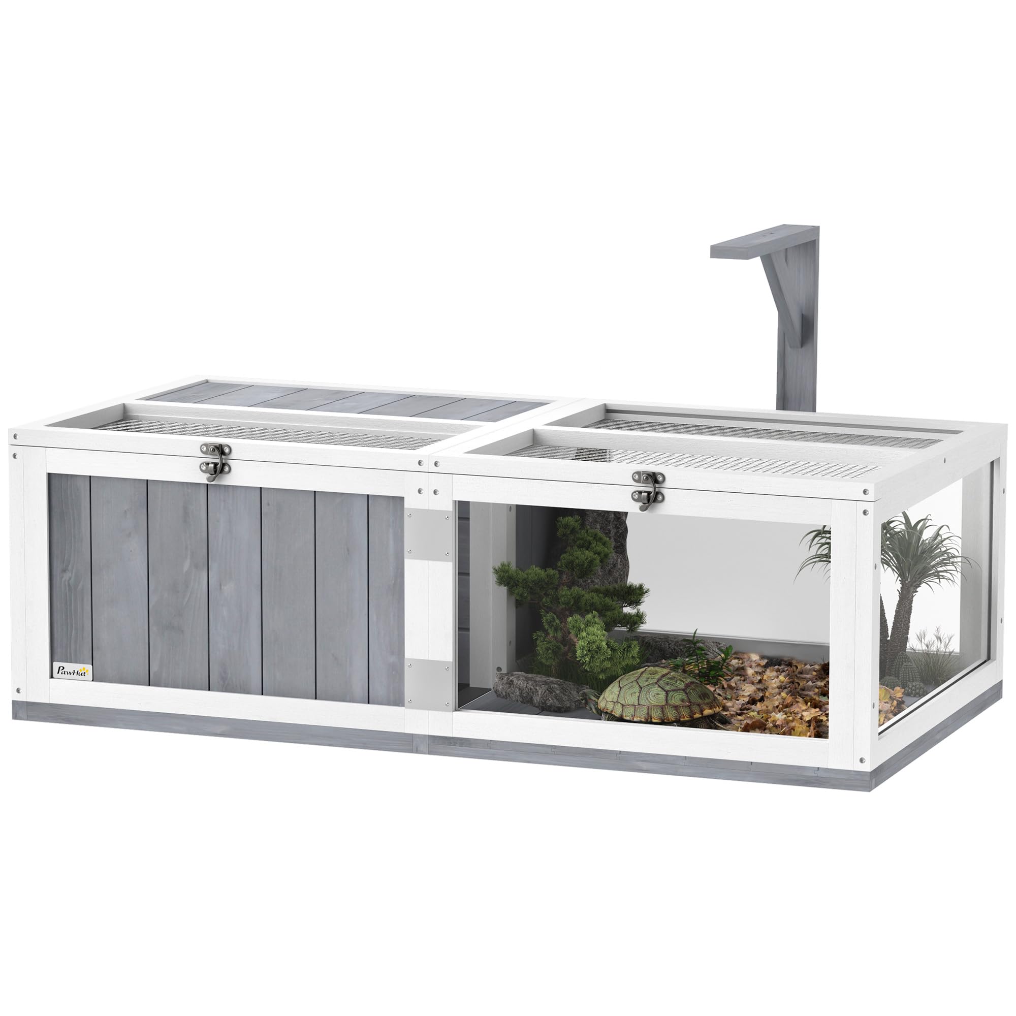 Pawhut Wooden Tortoise House With Lamp Holder, Clear Observation Windows