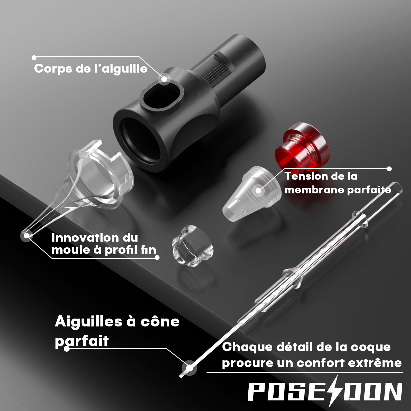 POSEIDON Cartouches d'Aiguilles de Tatouage Professionnelles - Lot de 20 5RS Round Shader (N°12), Acier Inoxydable avec Membrane de Flux d'Encre, Jetables & Compatibles Toutes Machines (1205RS)