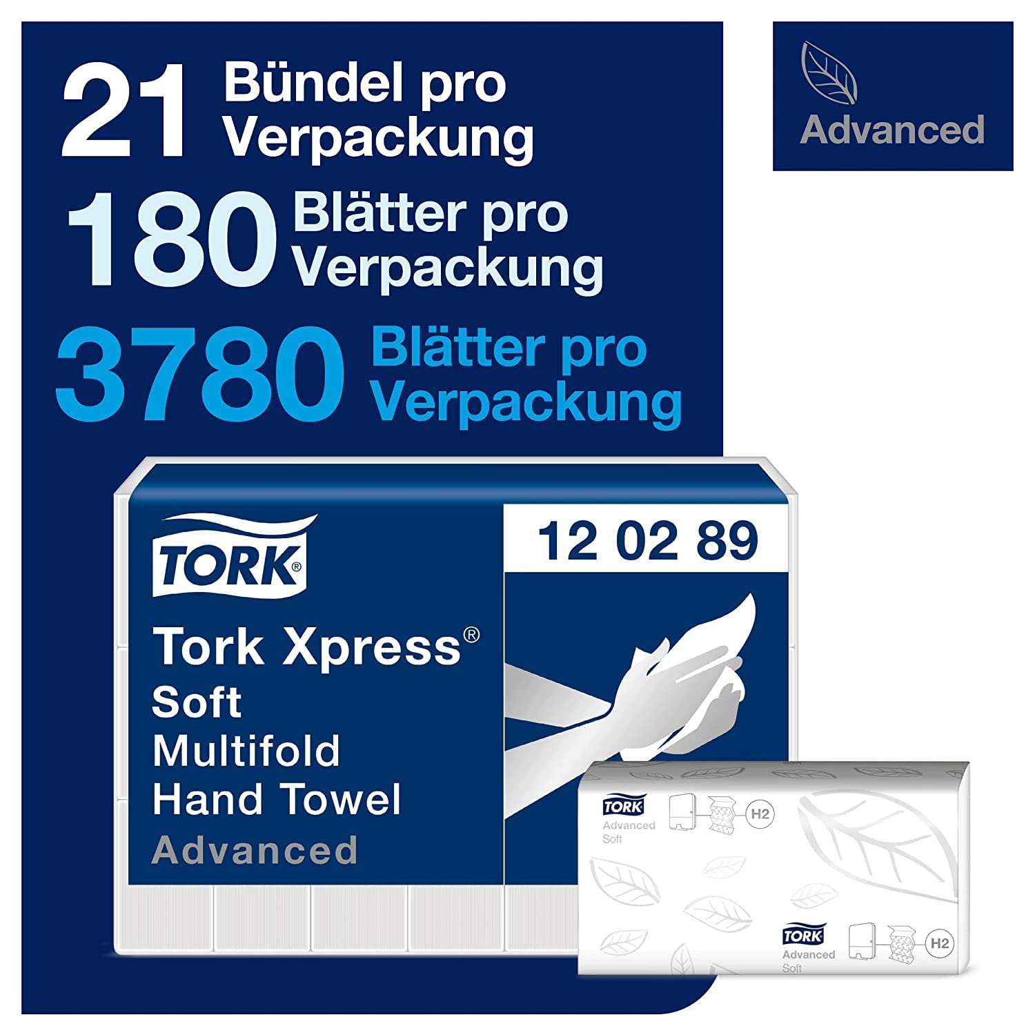 Tork Xpress Tischspender für Multifold Papierhandtücher - Weiß, 552200, H2 + Tork Xpress weiche Multifold Papierhandtücher 120289 - saugfähig und reißfest, 2-lagig, weiß - 21 x 180 Tücher