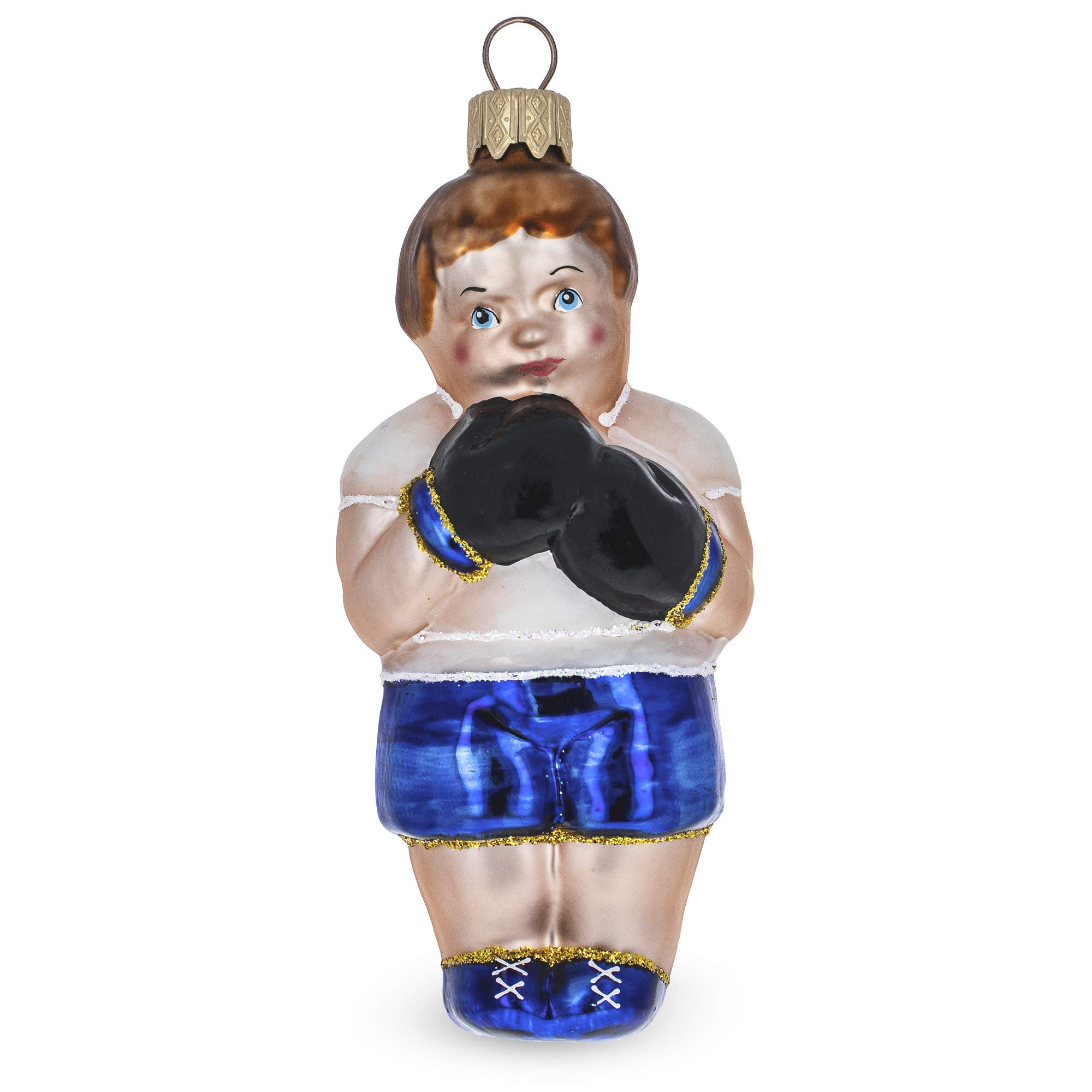 Boule de Noël Boxer bleu en verre soufflé peint à la main BestPysanky