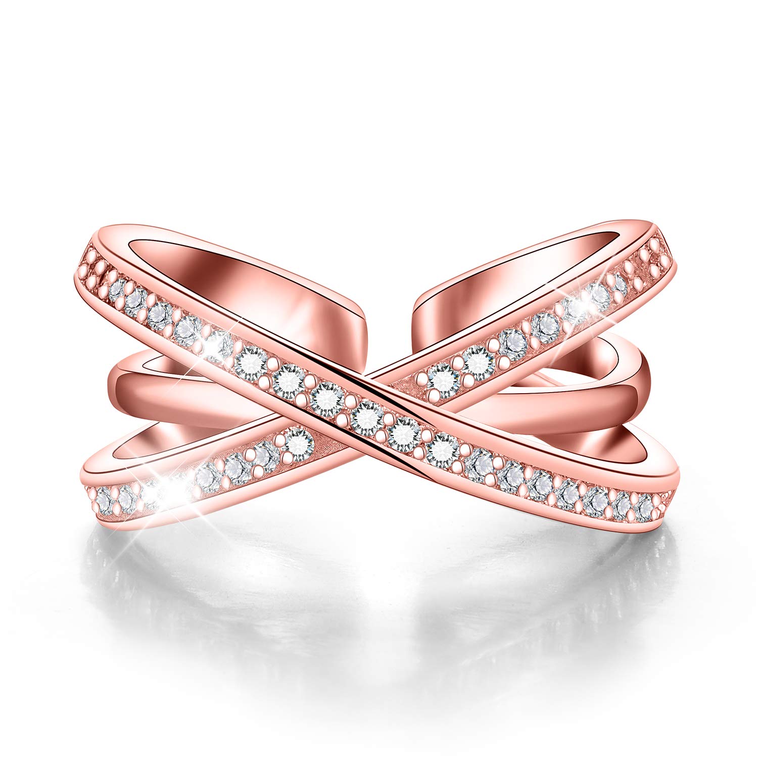 MADEONE18K White Gold Plating Ring Excellent Diamond Level Cubic Zirconia CZ Stone Twisted Vine/Triple X Adjustable Ring Christmas Jewelry Gifts for women with Box Packing