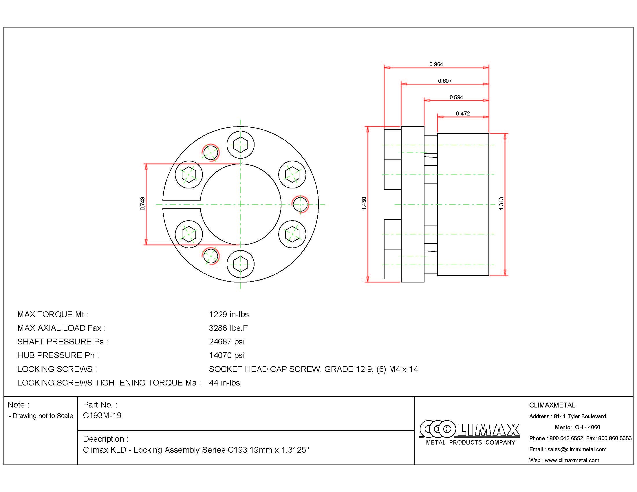 Climax Metals C193M-19 Series 193 Locking Assembly, Steel, 0.75