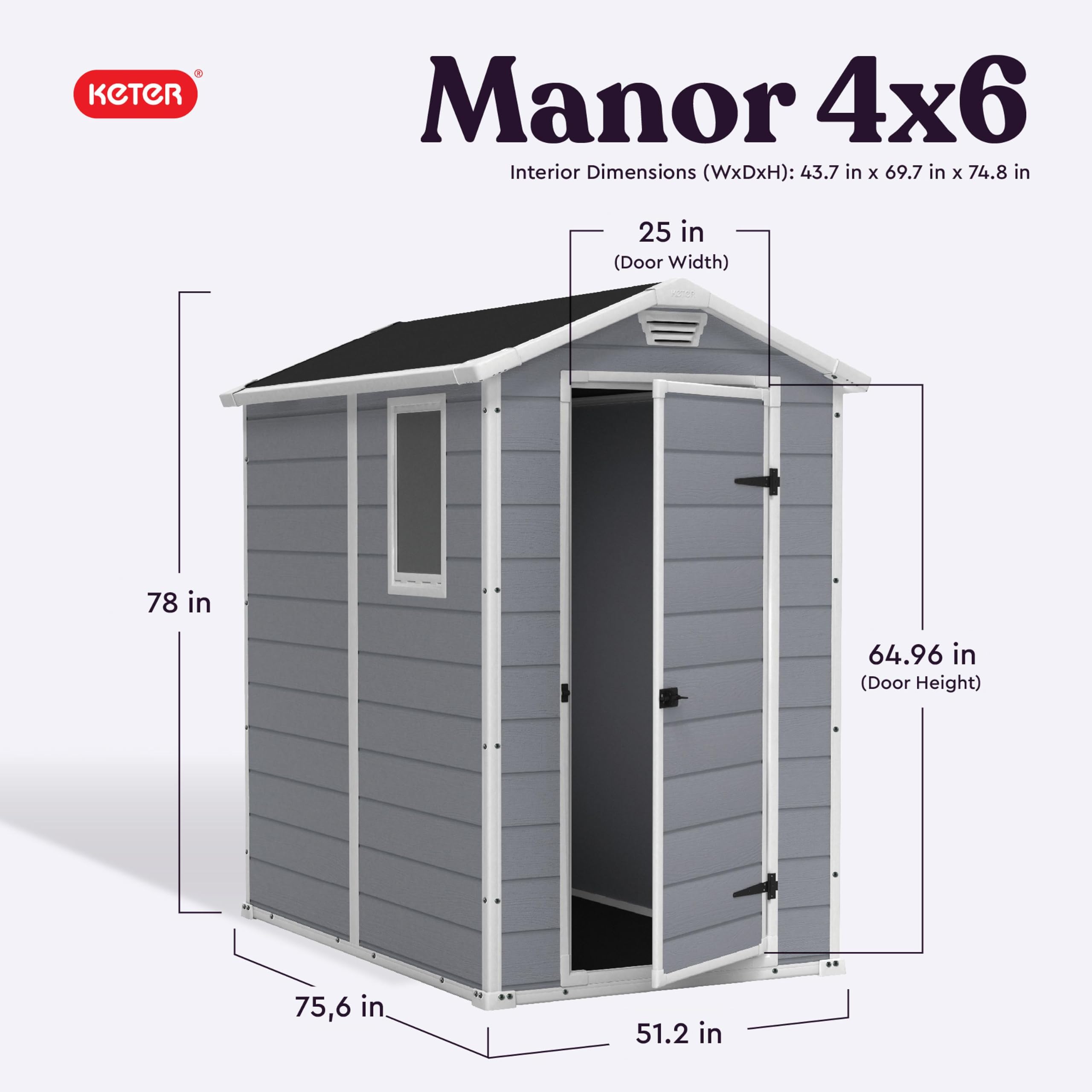 Keter Manor Gartenschuppen-Set aus Kunstharz, ideal zur Aufbewahrung von Terrassenmöbeln, Gartengeräten, Fahrradzubehör, Strandstühlen und Rasenmähern, Grau und Weiß Garten