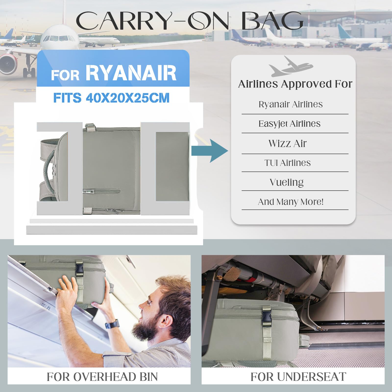 Xkdoai Zaino 40x20x25 per Ryanair, Zaino da Viaggio Aereo Bagaglio a Mano Borse Cabina Valigia Zaini Casual Unisex Borsone da Viaggio Impermeabile Casual Daypack