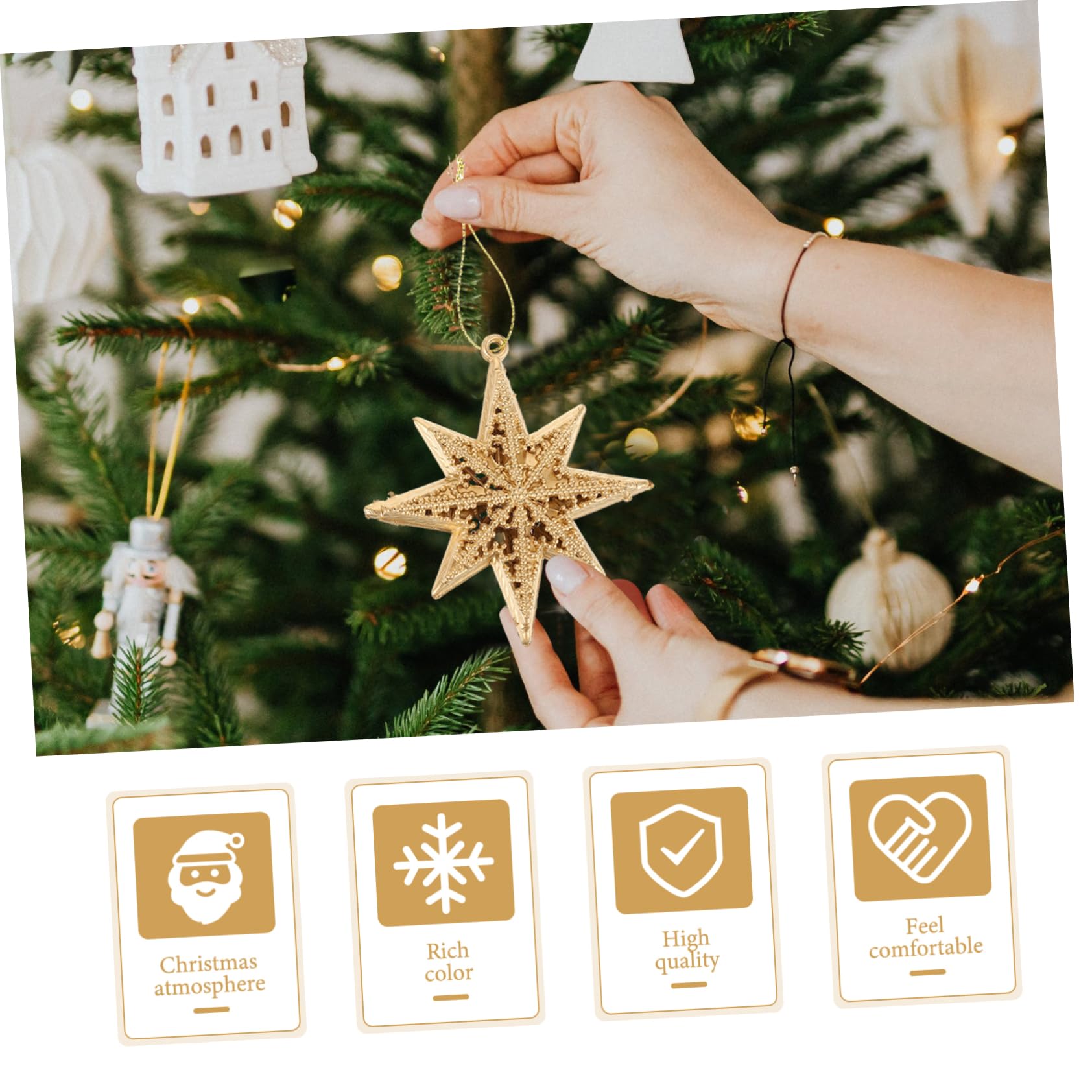Cabilock 5 Set Ciondolo Stella Dorata Pendenti Natalizi Ciondolo Natalizio Ornamenti D'oro Per L'albero Di Natale Ornamenti Di Stelle Stella Di Natale Ornamento Natalizio Golden 6 Pezzi * 5
