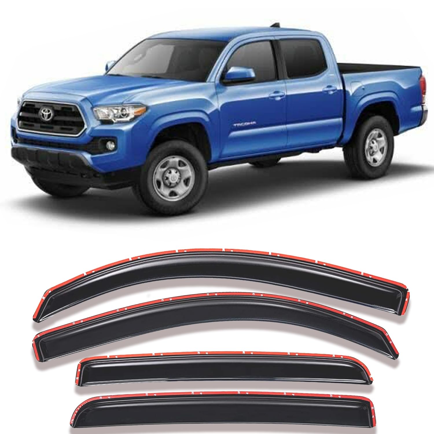 Side Car Window Deflectors for 2016-2023 Toyota Tacoma Rain Guards Window Visor Shades, with Crew/Double Cab, Truck Accessories Sun Shade in-Channel 194768 2017 2018 2019 2020 2021 2022