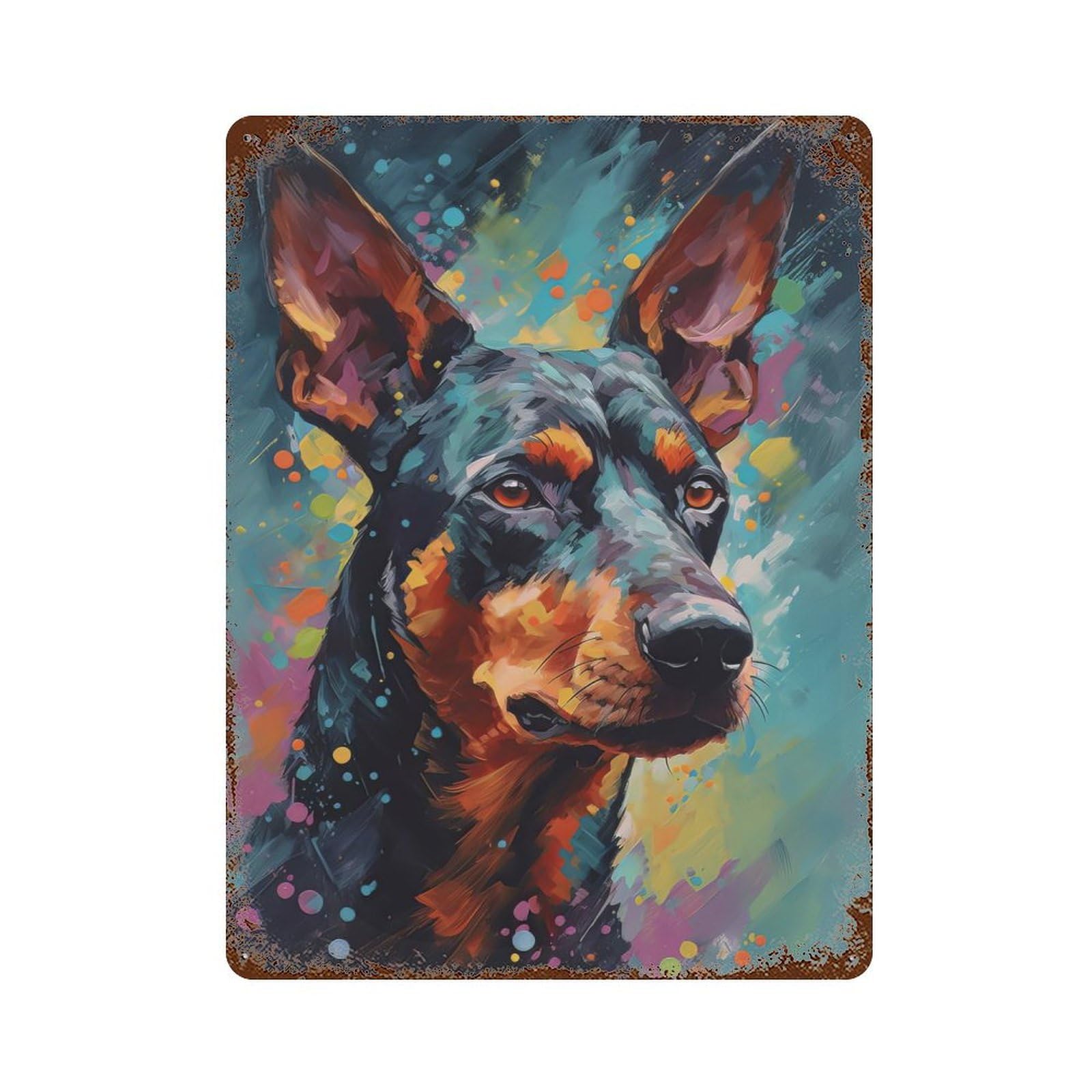 German Pinscher Painting Rust Effect Tin Sign 15.7"x11.8", Rustic Home Decor for Cafe, Home Bar And Lounge Decor