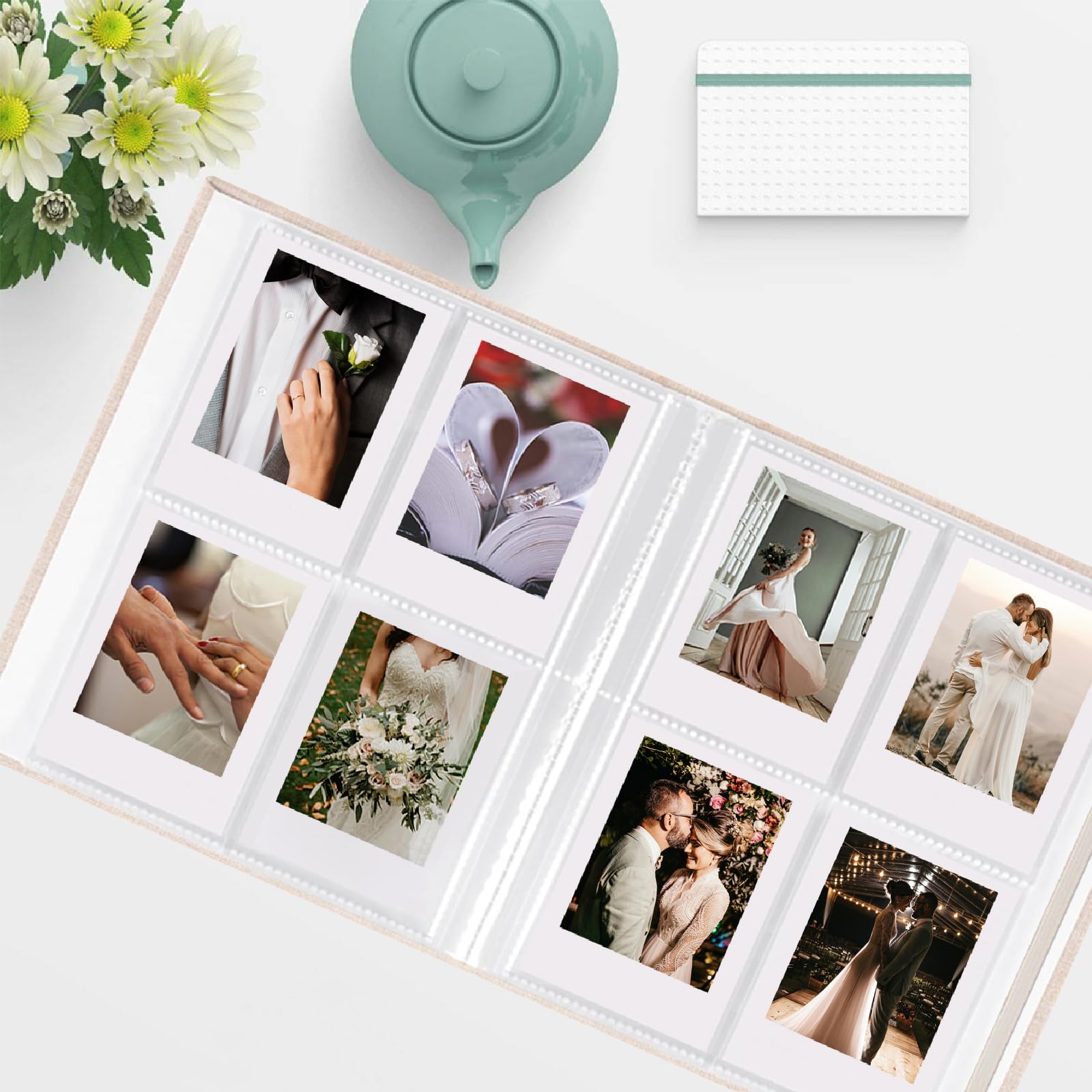Mini-Fotoalbum, 208 Fotos, 5,1 x 7,6 cm, Bilderbuch für Fujifilm Instax Sofortbildkamera, Leinen, Hardcover, Polaroid-Buch für Fotos, Reisen, Familie, Jubiläen, Baby-Urlaub, Beige, 1 Packung
