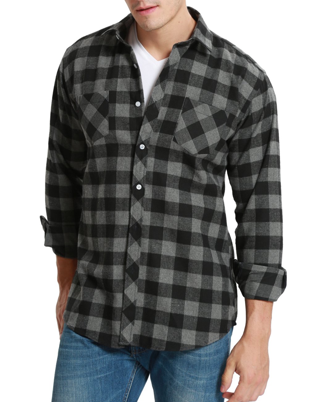 Dioufond Plaid Flannel Shirts for Men Long Sleeve Buffalo Plaid Shirts