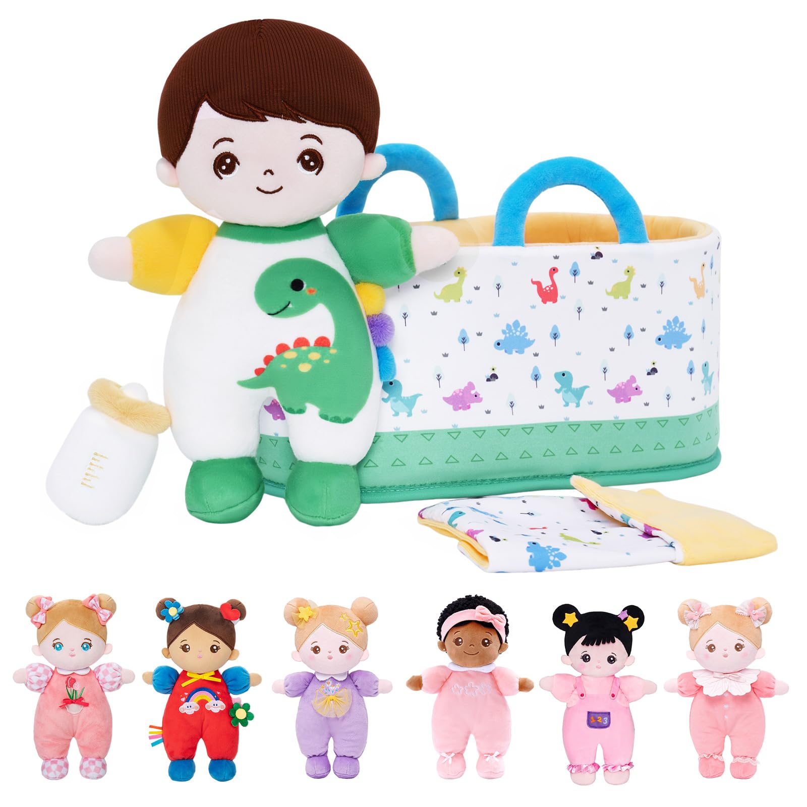 OUOZZZ Soft Baby Boy Doll- My Buddy Doll Birthday Gifts for Boys Plush Dinosaur Toy for Toddlers Little Kids Infants Big Brother