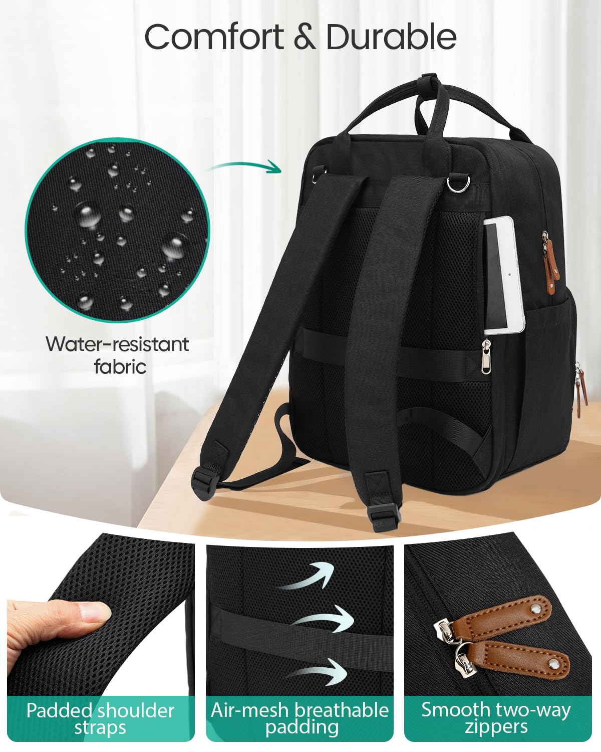 Qualyphant Grande borsa per pannolini per 2 bambini, 17-30 l, espandibile, impermeabile, design di facile accesso, nero, Large, Borsa per pannolini espandibile