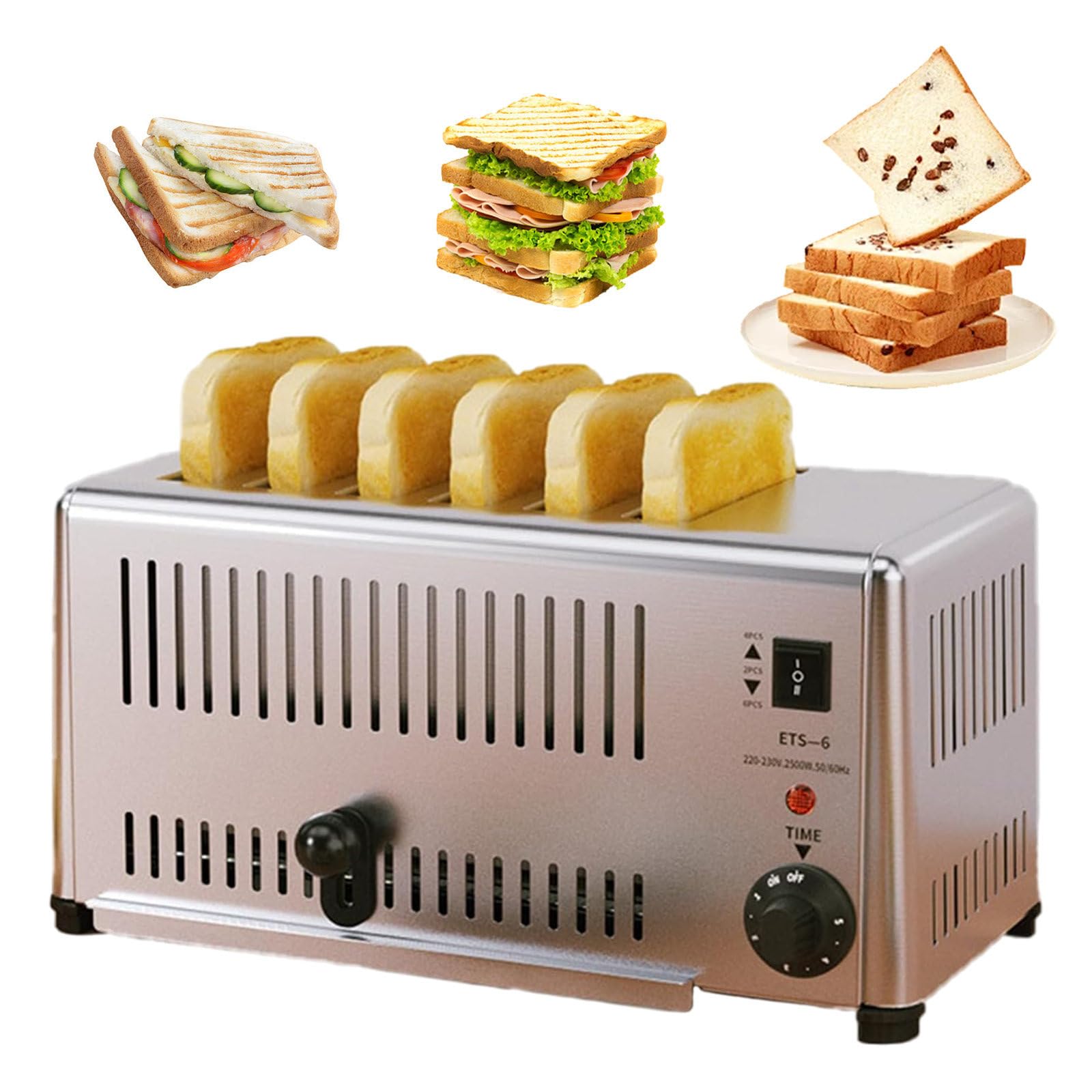 Tostadora De 6 Rebanadas, Máquina para Descongelar Pan, Ranura Ancha Extragrande, Horneado Rápido, Recordatorio De Temporizador De 1 A 5 Minutos, con Bandeja para Migas Extraíble