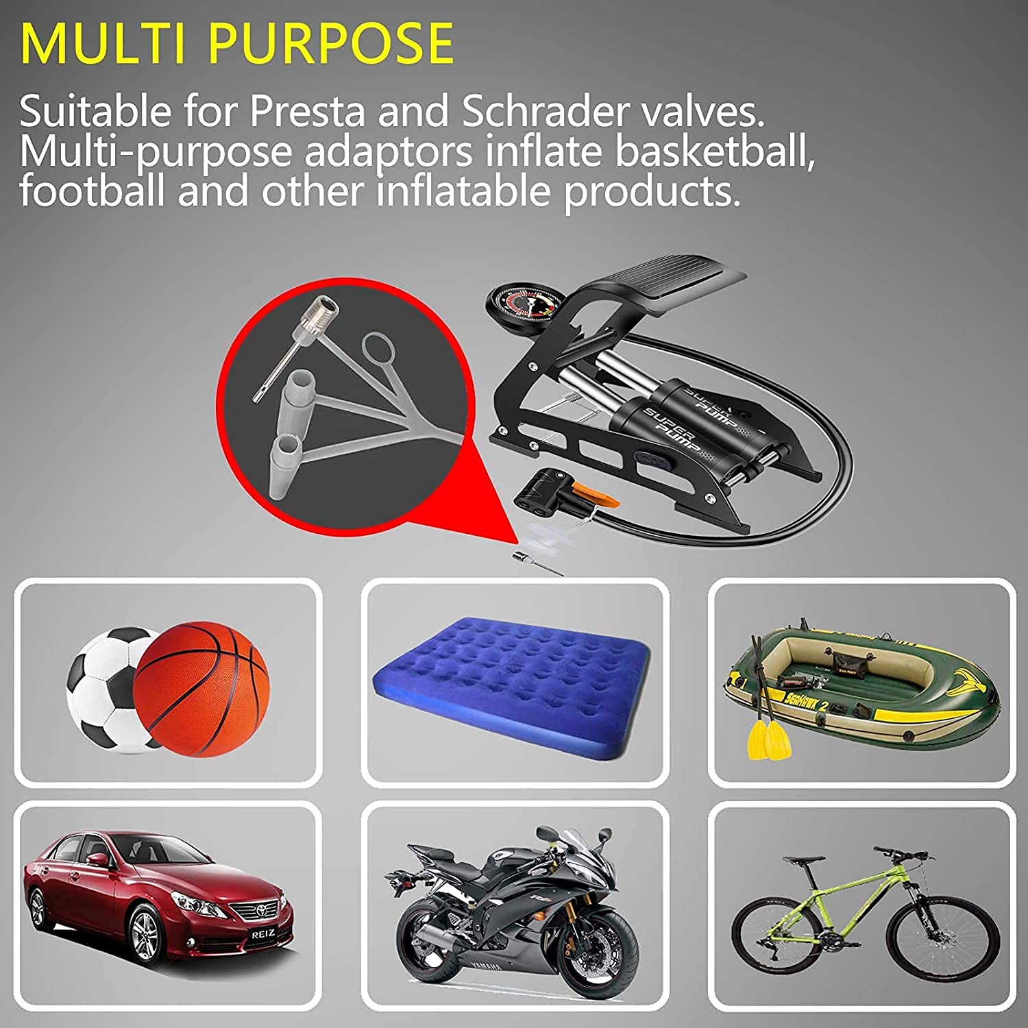 KANISYA Double Cylinder Portable High Pressure Foot Air Pump Compressor for Car and Bike Air Pump for Motorbike,Cars,Bicycle,for Football,Cycle Pumps for Bicycle for Tubeless 3