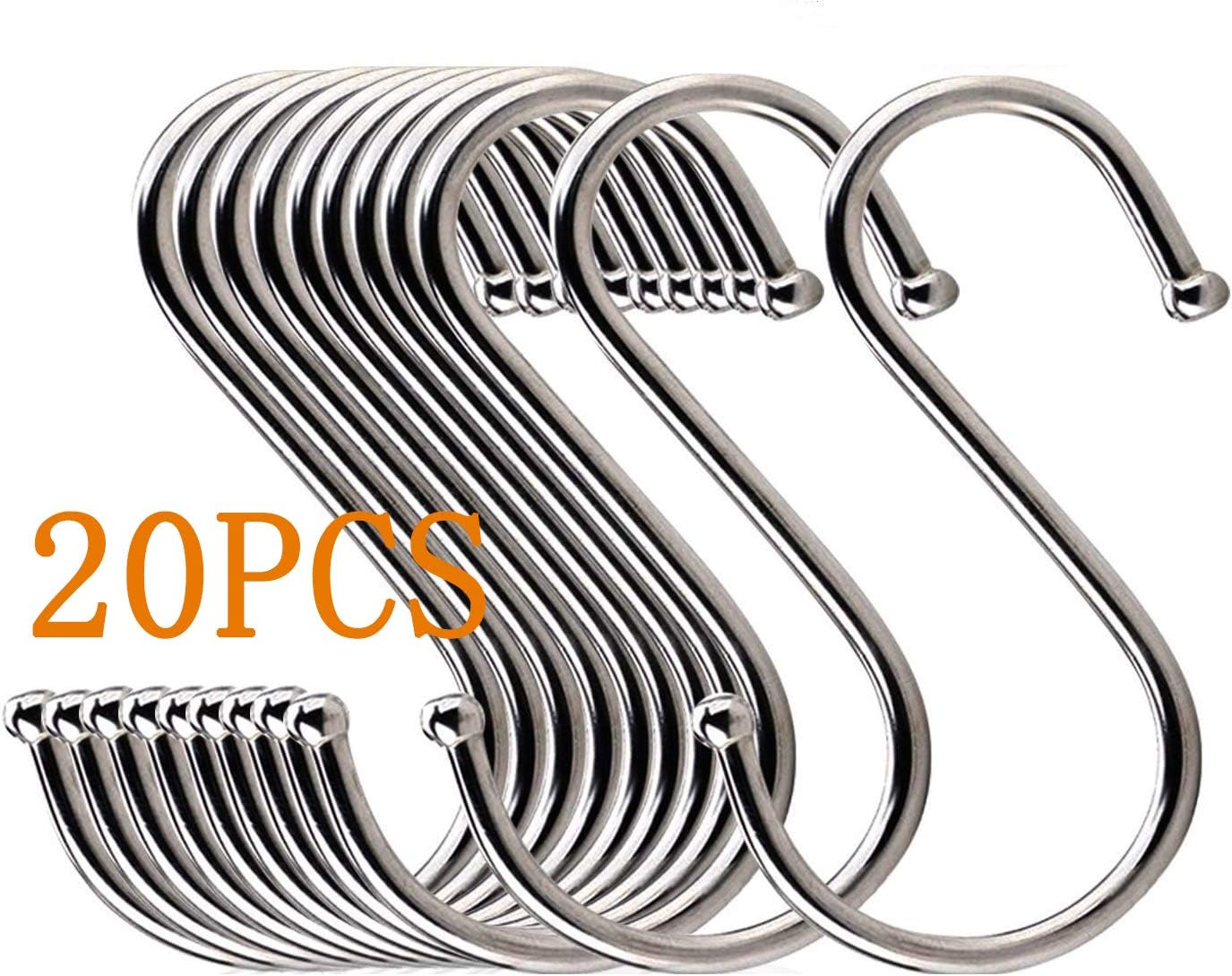 Txibi 20 Pack 3.3" Heavy Duty S Shaped Hooks Stainless Steel Hanging