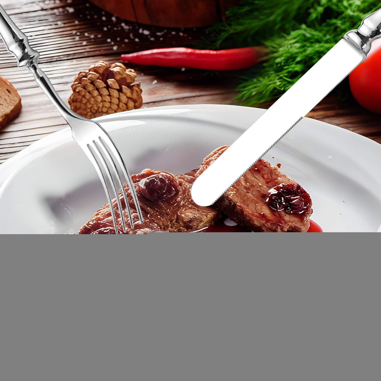 Essbesteck Polierter Edelstahl Besteck Steakmesser Gabel Löffel | Besteck-Utensilien-Set für Abendessen Hochzeit Camping Picknick Restaurant Buffet Outdoor Salat Steak Dessert Suppe