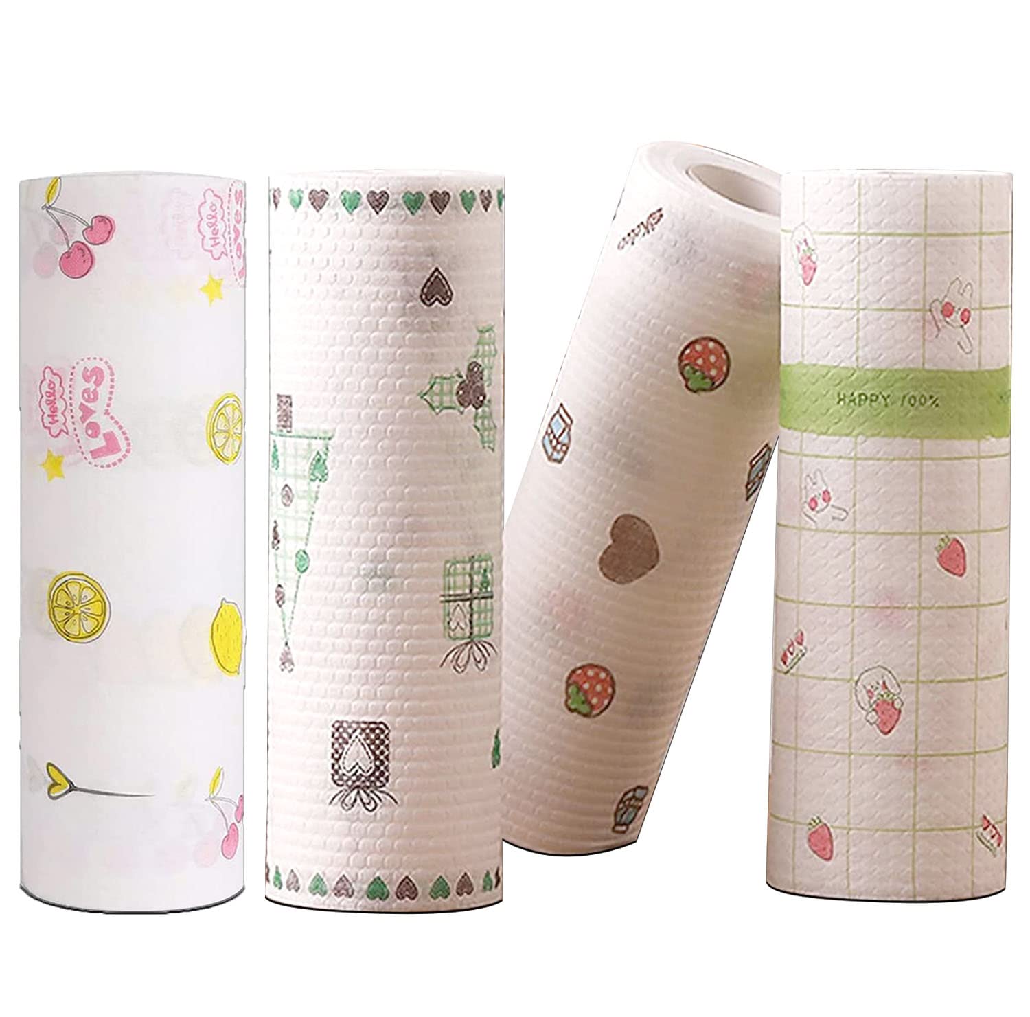 ZURU BUNCH® Non-Woven Reusable and Washable Kitchen Printed Tissue Roll, Cleaning Cloths Disposable Cleaning Tissue for Kitchen with Printed Design, Absorbent, Dry Quickly (3 Roll 150 Sheets)