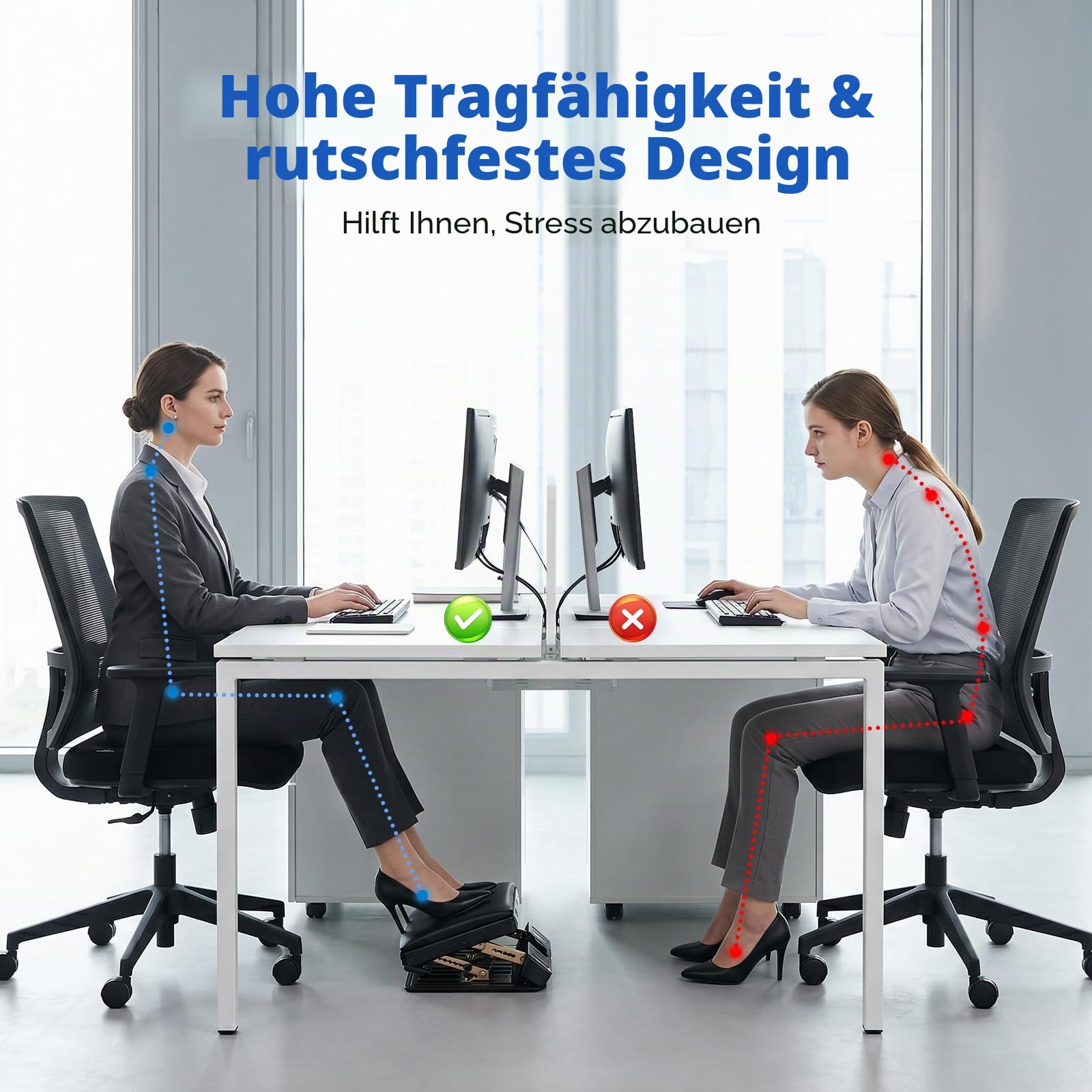 Fußstütze für Büro, Fussstütze Unterm Schreibtisch mit 4 Einstellbaren Höhen und 4 Einstellbaren Neigungswinkeln, Lindern Bein Knie und Rückenschmerzen, für Büro und Bürozubehör zu Hause