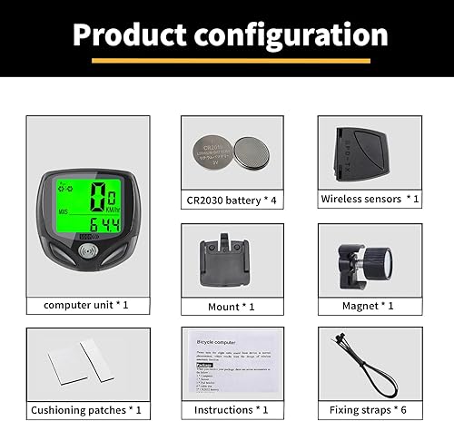 Miniatura 5 de Computadora inalámbrica para bicicleta con velocímetro, podómetro. Multifuncional con pantalla grande LCD retroiluminada