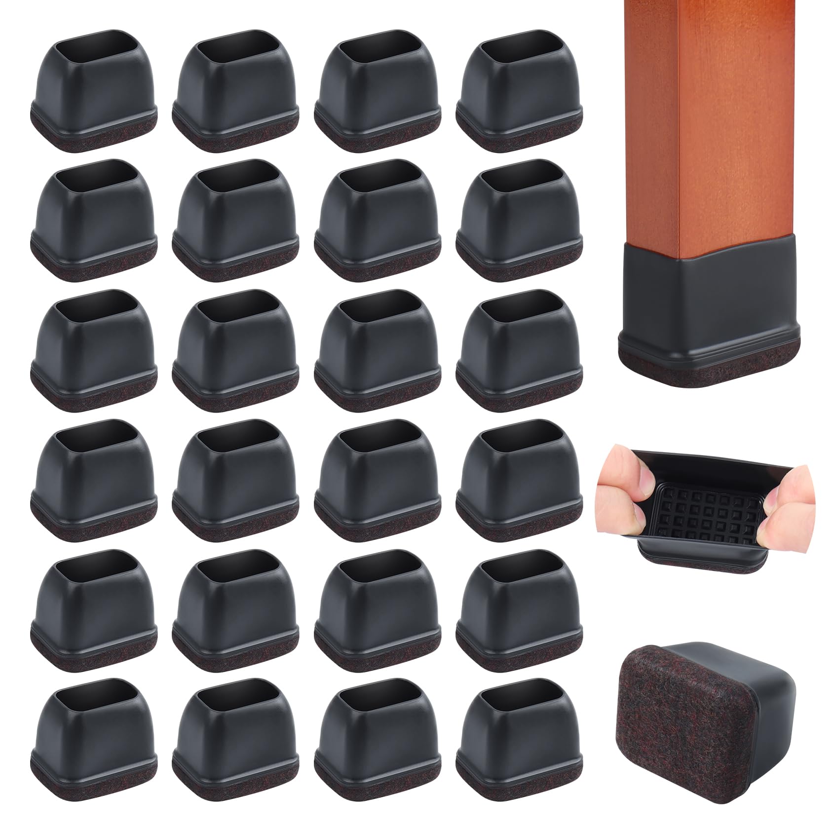 24PCS Felt Chair Leg Floor Protectors for Hardwood Floors, Rectangle Furniture Pads Easy Glides for Bar Stools, Silicone Chair Leg Caps to Protect