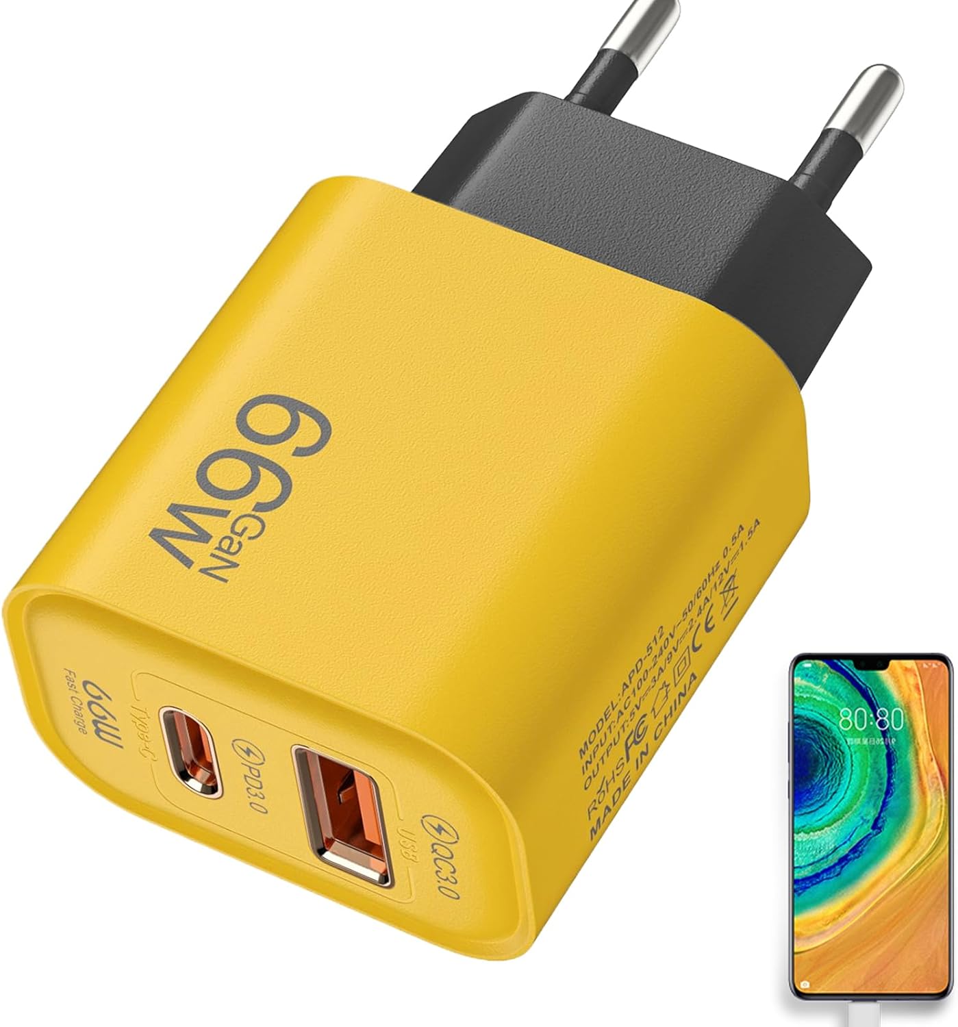 Blocco di ricarica rapida | Adattatore di ricarica per telefono da 20 W – Ricarica rapida multiporta PD con adattatore da viaggio per smartphone, tablet e auto