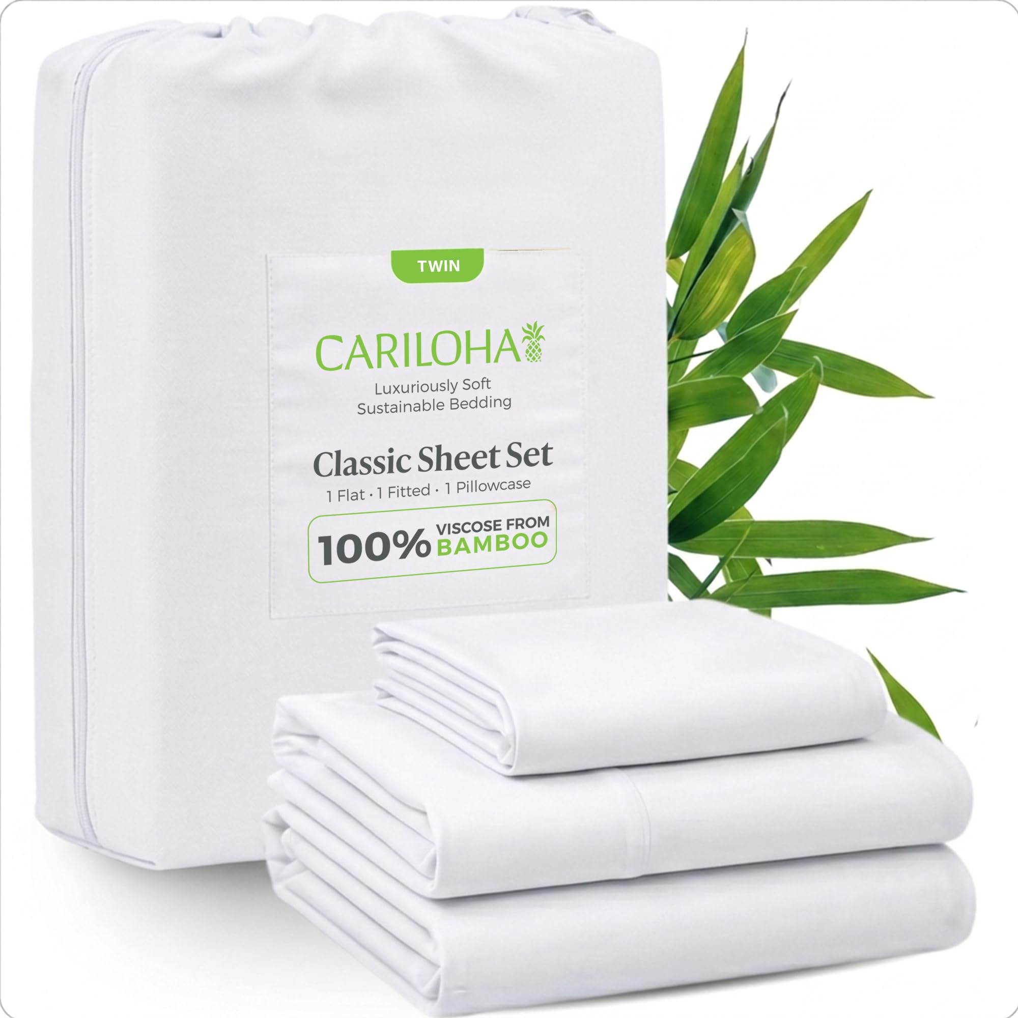 Cariloha 100% Organic Bamboo Viscose Sheets - 3-Piece Twin Sheet Set - 18 in Extra Deep Pockets - Buttery Soft, Hypoallergenic, Cooling Sheets -