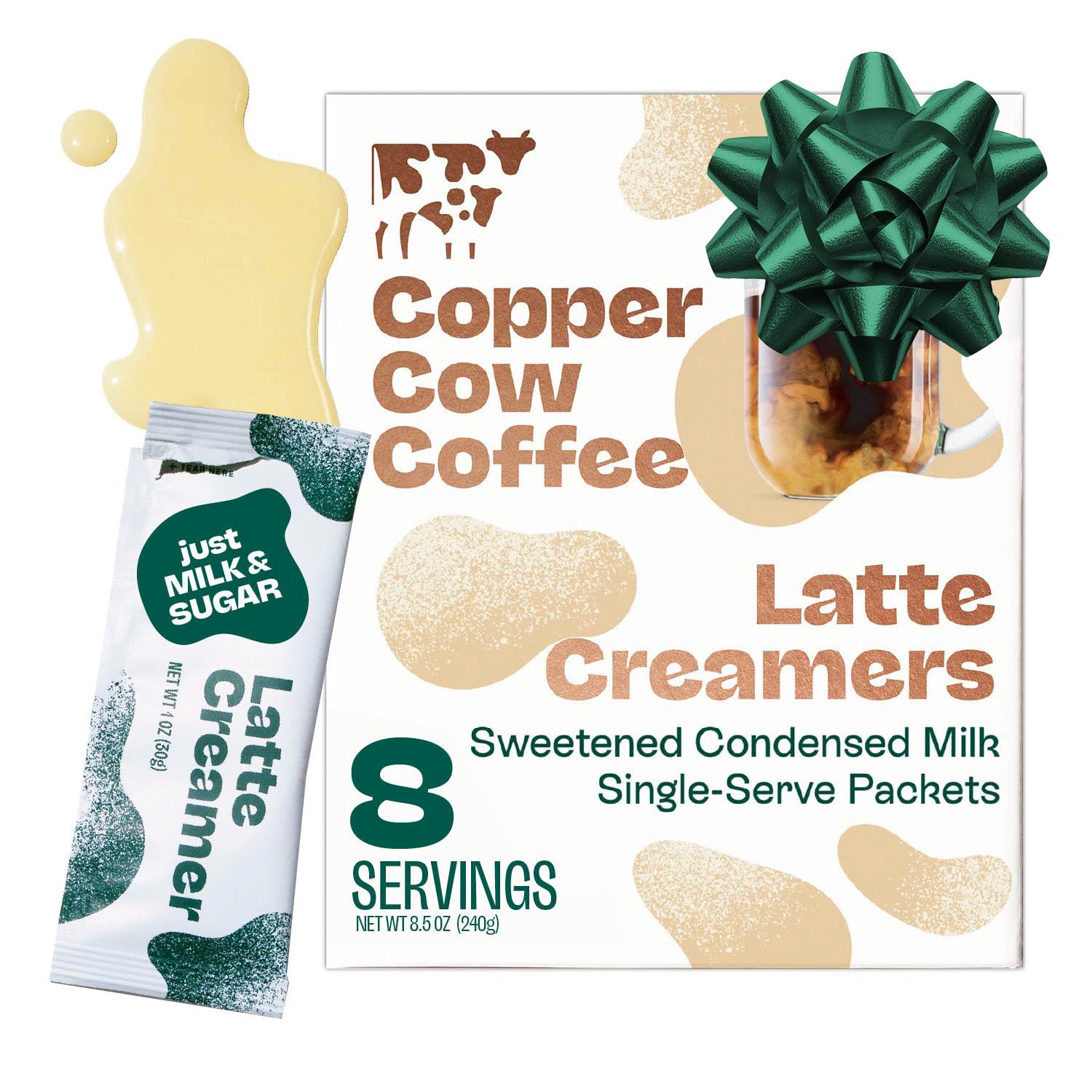 Copper Cow Coffee Sweetened Condensed Milk Coffee Creamer Singles (8 pack) | Vietnamese Inspired Coffee Creamer, All Natural Creamer Packets for Pour Overs & Lattes | No Refrigeration Needed