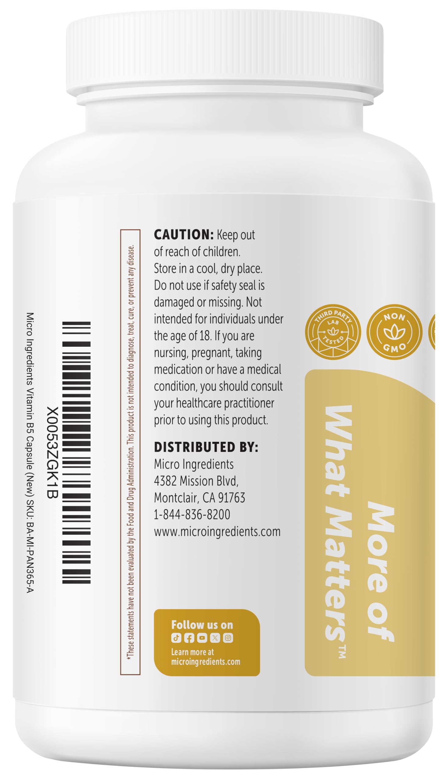 Micro Ingredients Pantothenic Acid, 500mg Vitamin B5 Per Serving | 365 Caps — Amazon image 10