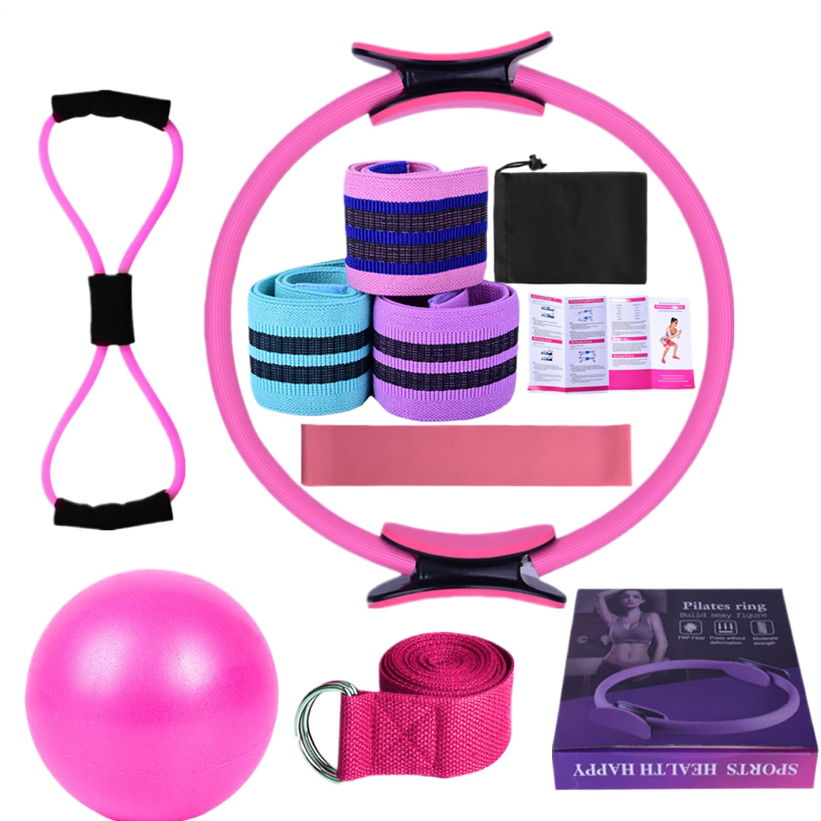 Generico Kit Pilates, Set di Yoga per Donne, Set di Palline da Yoga ad Anello Pilates, Cintura di Allungamento Multifunzionale, Attrezzature per la Casa per L'allenamento in Palestra