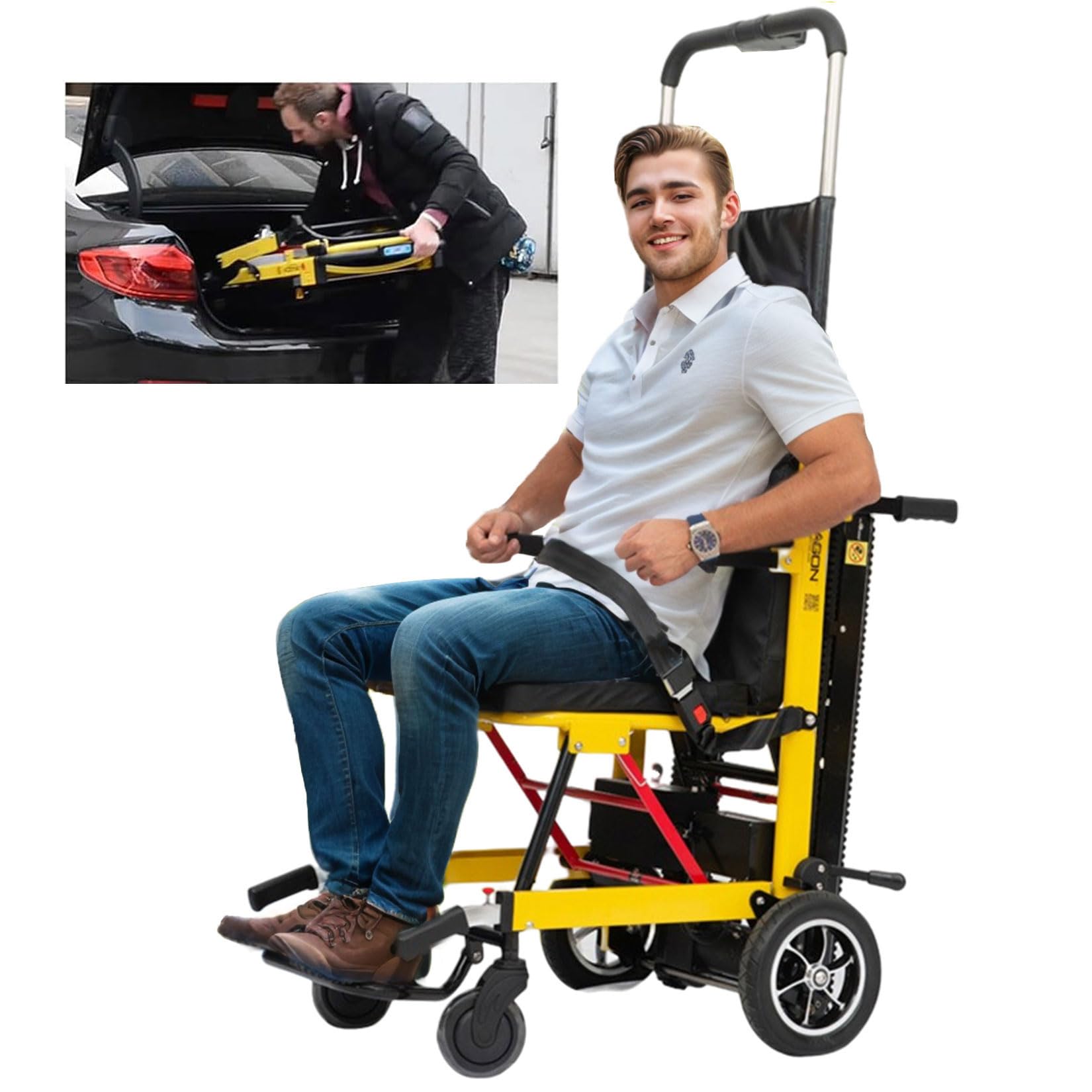 Silla de ruedas eléctrica plegable para discapacitados y ancianos, silla de escalera portátil ligera con marco de aleación de aluminio
