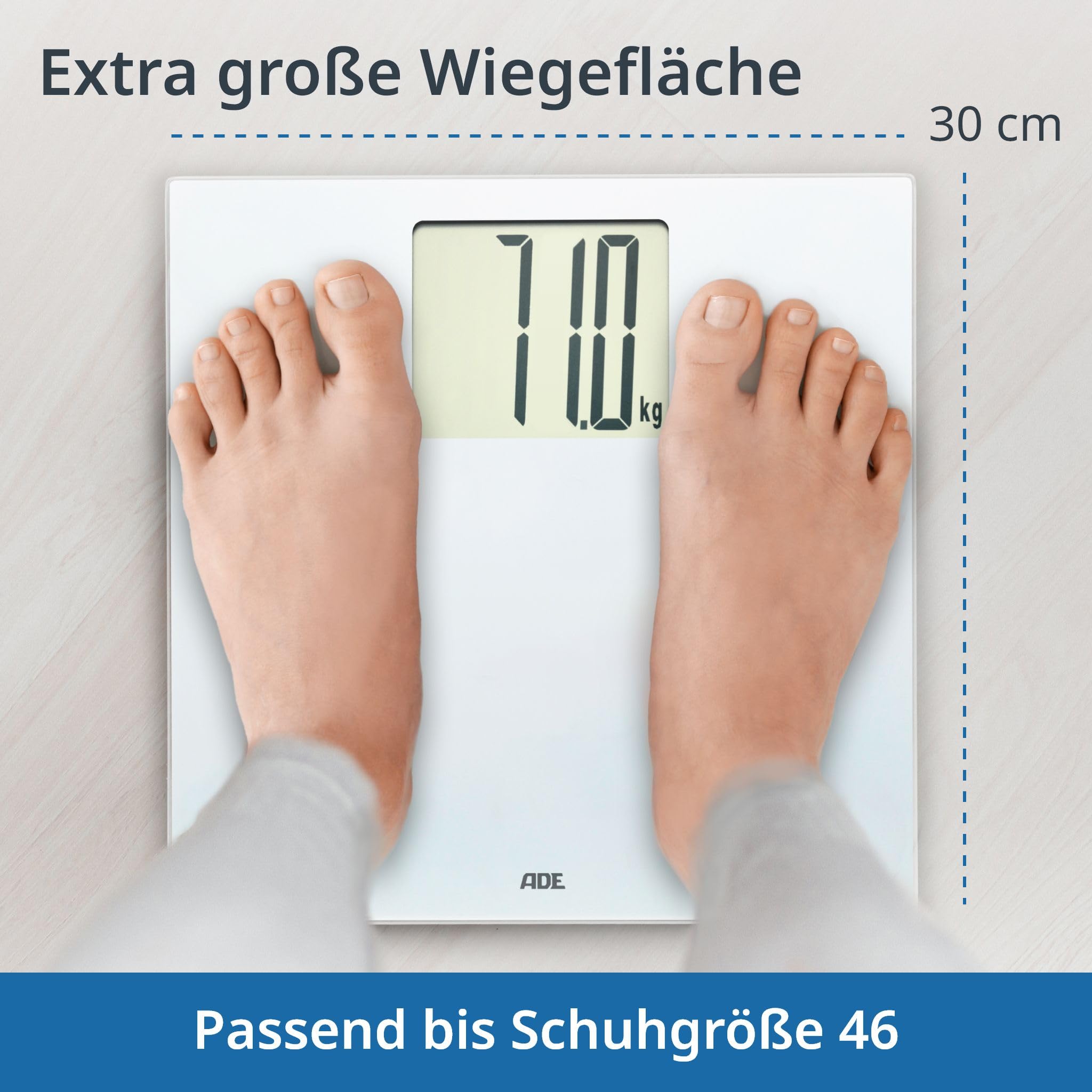 ADE Cyfrowa waga osobowa z dużym wyświetlaczem XXL | waga do ciała szczególnie dobrze czytelna | waga łazienkowa o dużej nośności do 200 kg | biała