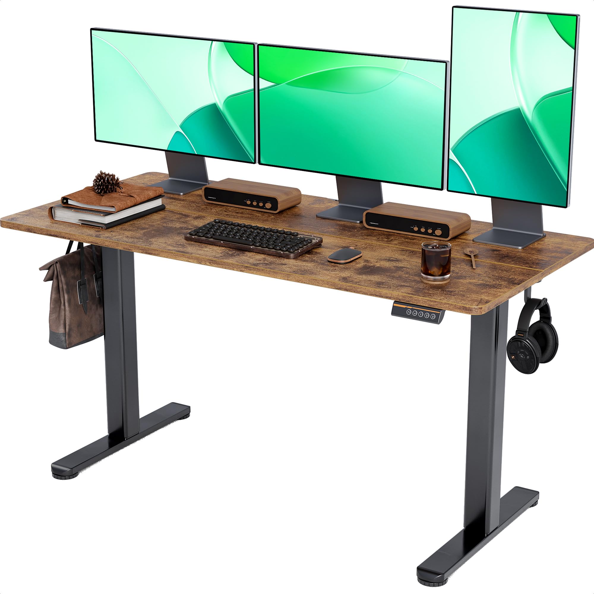 Claiks Electric Standing Desk, Adjustable Height Stand up Desk, 55x24 Inches Sit Stand Home Office Desk with Splice Board, Black Frame/Rustic Brown TopThe Forest Stewardship Council