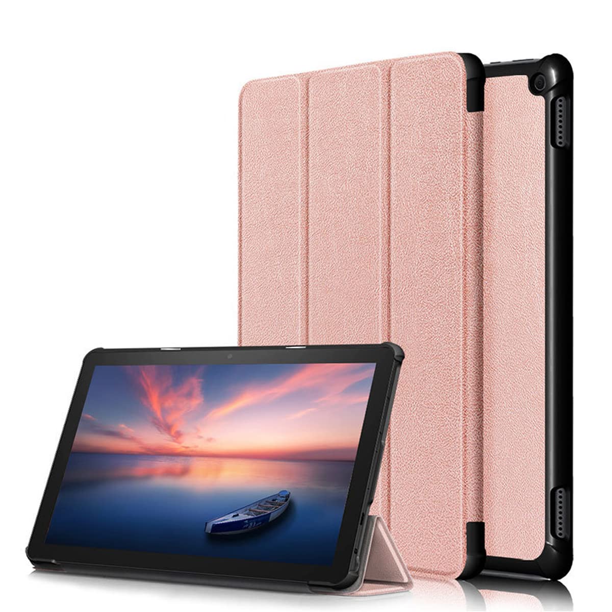NP Folding Stand Case Compatible with All-New Kindle Fire HD 10 / Fire HD 10 Plus Tablet 10.1 Inch(11th Gen,2021 Release) - Slim Waterproof Cover with Auto Wake/Sleep (Rose gold)