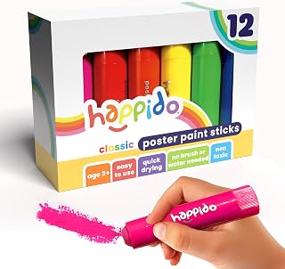 Happido Set of 12 Twistable Tempera Paint Sticks For Kids, Quick Drying, No Mess Art Supplies for Toddlers and Kids Ages 4-6 - CLASSIC COLORS