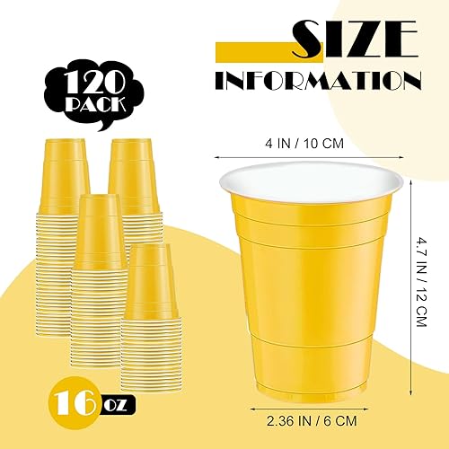 Miniatura 2 de 120 vasos de plástico amarillos de 16 onzas, vasos desechables de plástico de 16 onzas, vasos amarillos para fiesta, degustaciones, servidos,