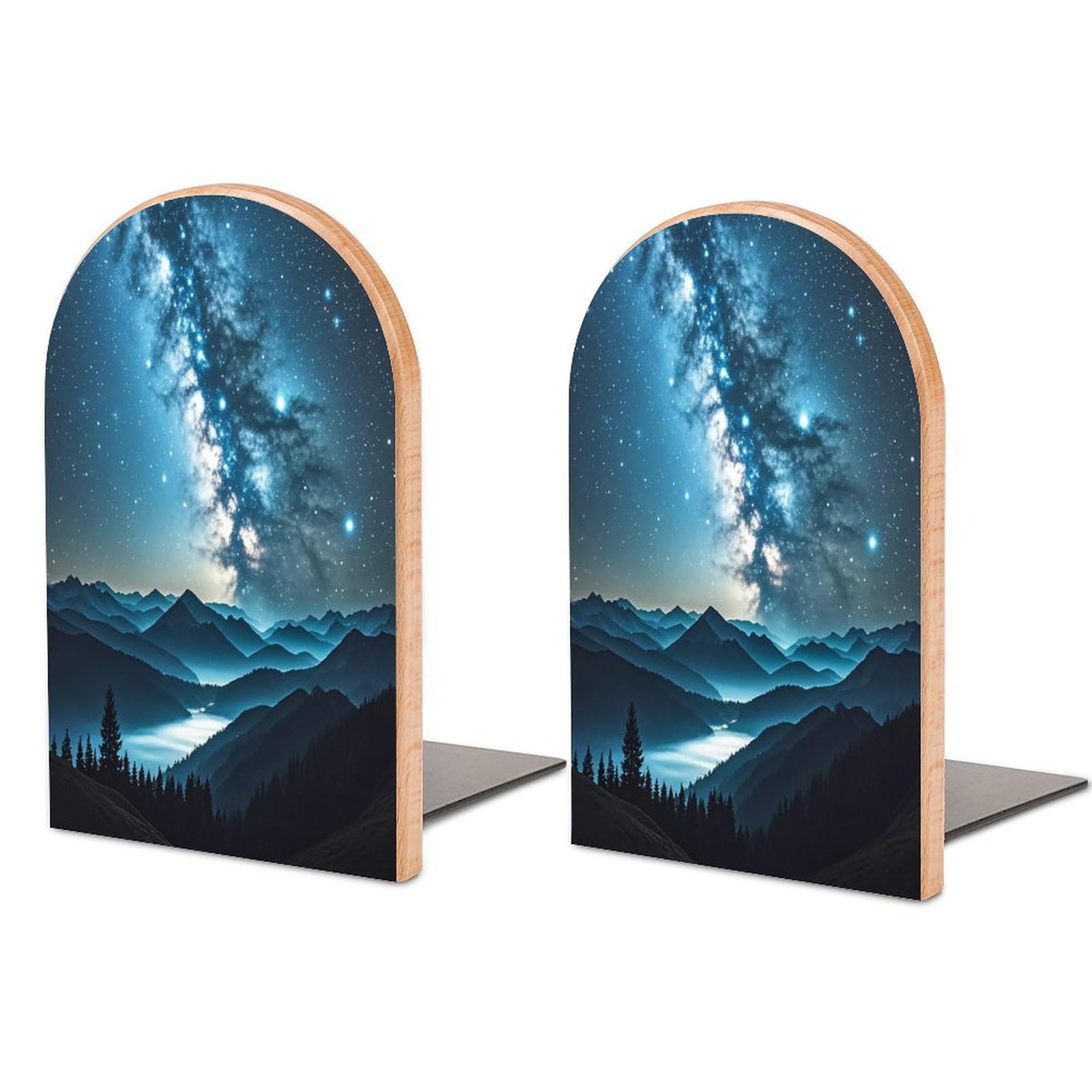 Stars Bookend for Shelves Wooden Book End Sturdy Book Holders Stoppers with Metal Base for Bookshelves Slick Decorative Bookends Stands