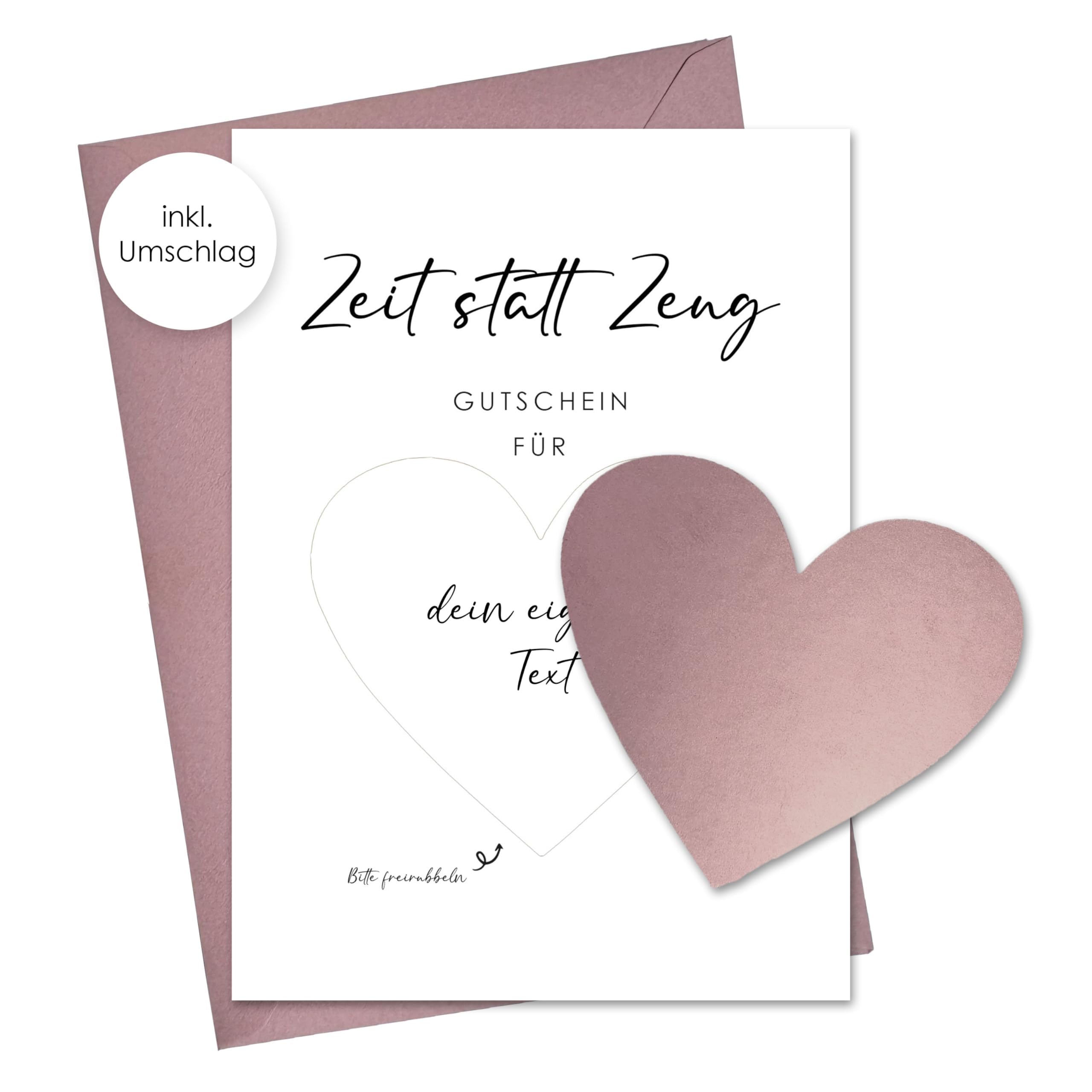 Rubbelkarte zum selber ausfüllen - "Zeit statt Zeug" als Gutschein oder Geschenk - Rubbellos - Wellness - Geburtstag - Gutscheinkarte - Postkarte