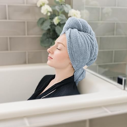 Miniatura 5 de Paquete de 2 toallas grandes de microfibra para mujer, súper absorbentes y de secado rápido, para cabello rizado, largo y corto, turbantes