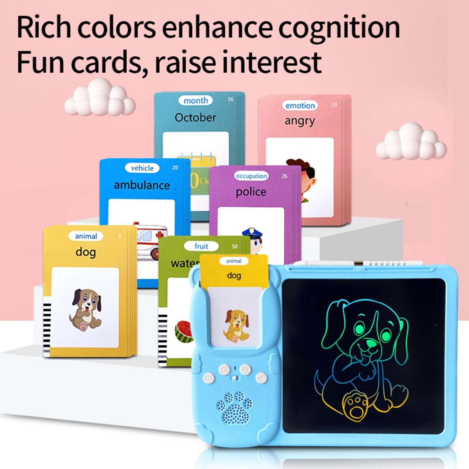 Generic Tavoletta Grafica 2 in 1 con Lavagna per Scrivere E Disegnare, Giocattolo per Bambini Dai 2 Ai 6 Anni. Un'ottima Idea Regalo, Blu con 255 carte, Taglia unica