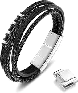 『HER LEATHER BRACE BLACK』 Amazon.com: Jstyle 4Pcs Braided Leather Bracelet for Women