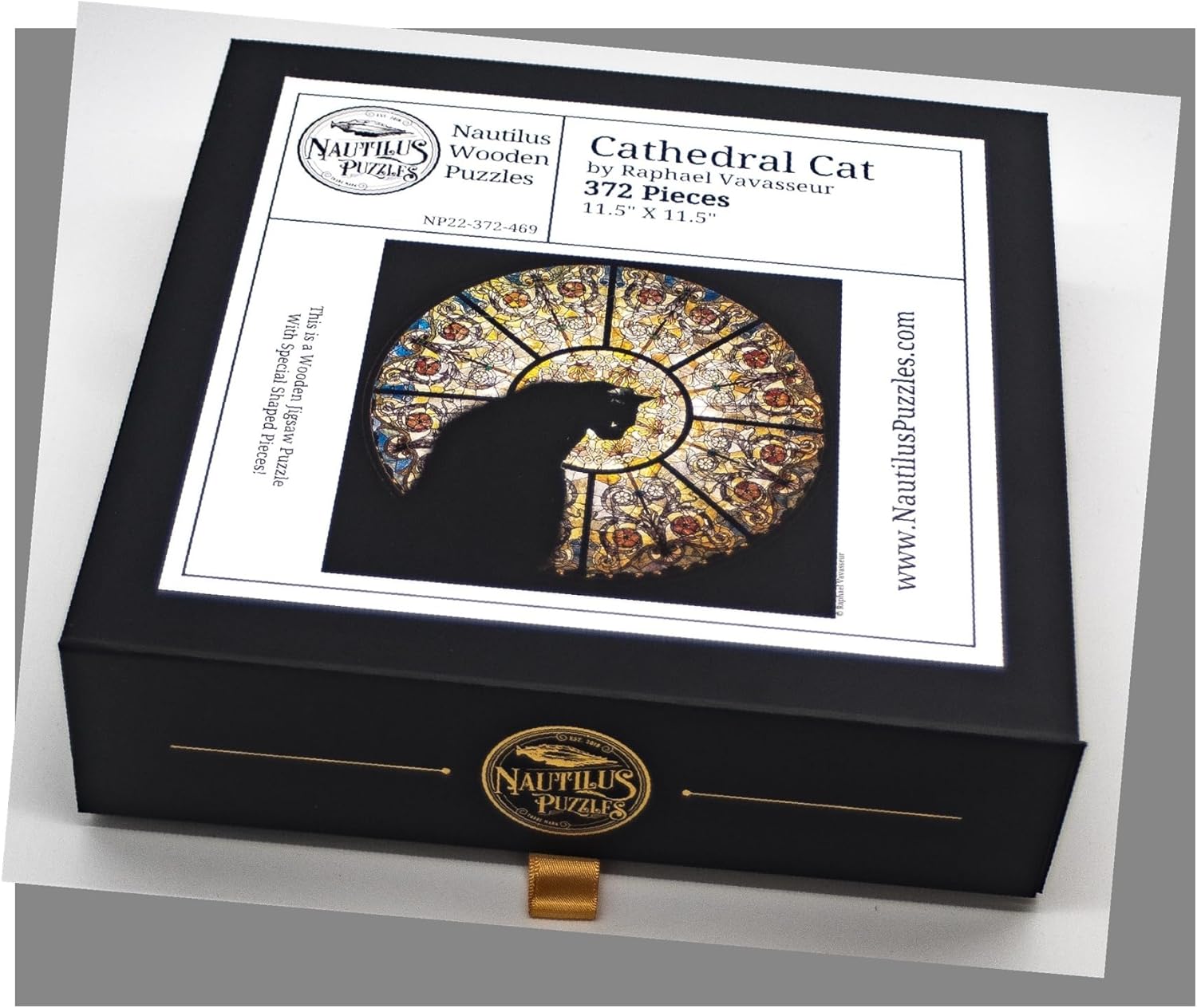 Nautilus Puzzles™ Wooden Jigsaw Puzzle for Adults - Cathedral Cat © - 372 Wooden Pieces - Made in USA