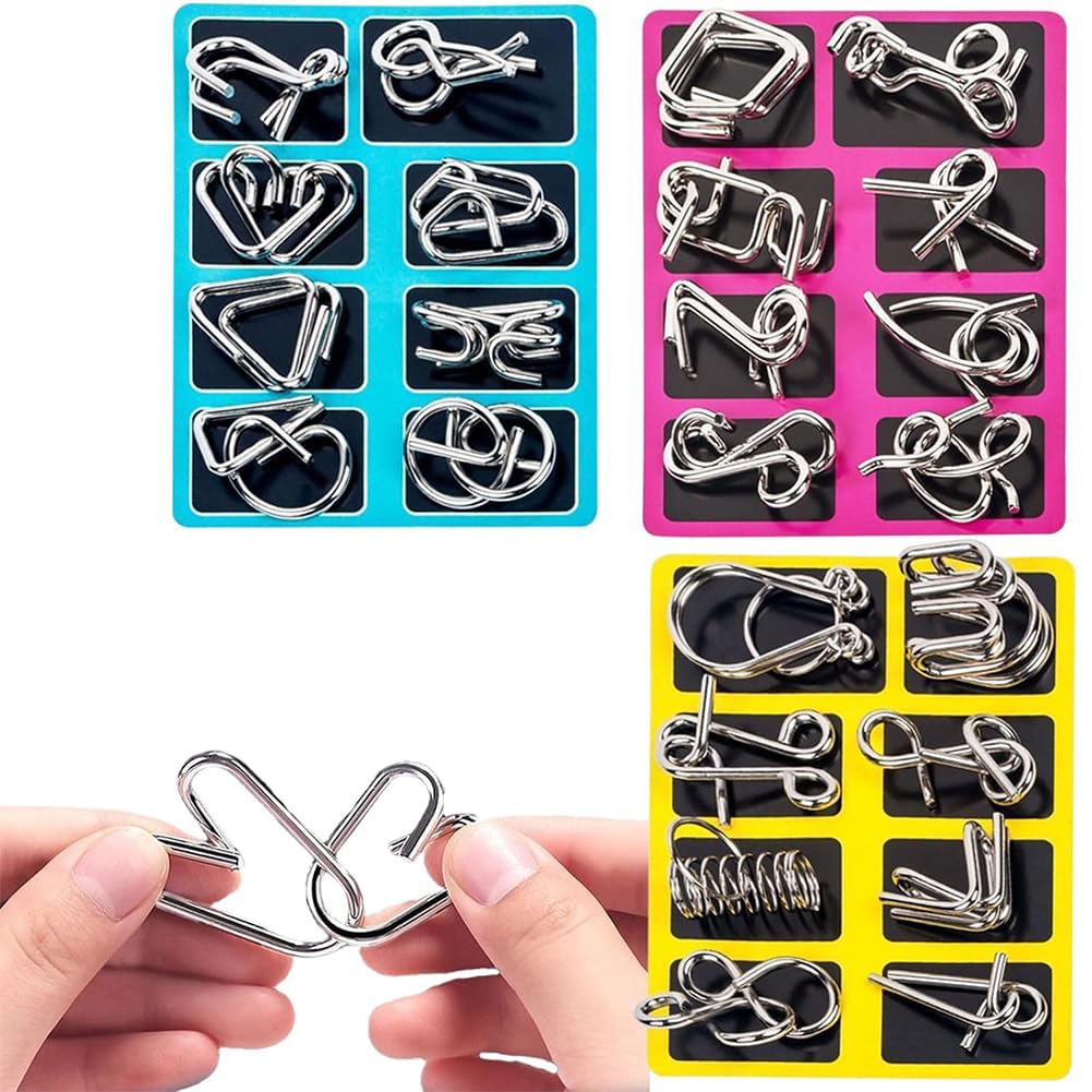 3-Piece Metal Brain Teaser Puzzles, Metal Puzzles, Brain Teasers Puzzles, Improve Focus & Problem-Solving Skills, for Party Puzzle Enthusiast