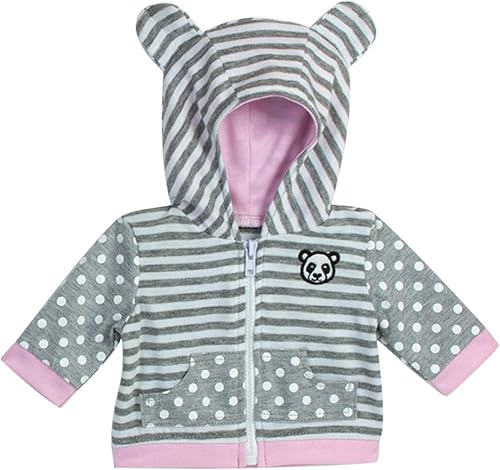 Miniatura 6 de Sophia's El traje de muñeca de bebé incluye sudadera con capucha de oso panda, túnica rosa y leggings de lunares grises, juego de 3 piezas para