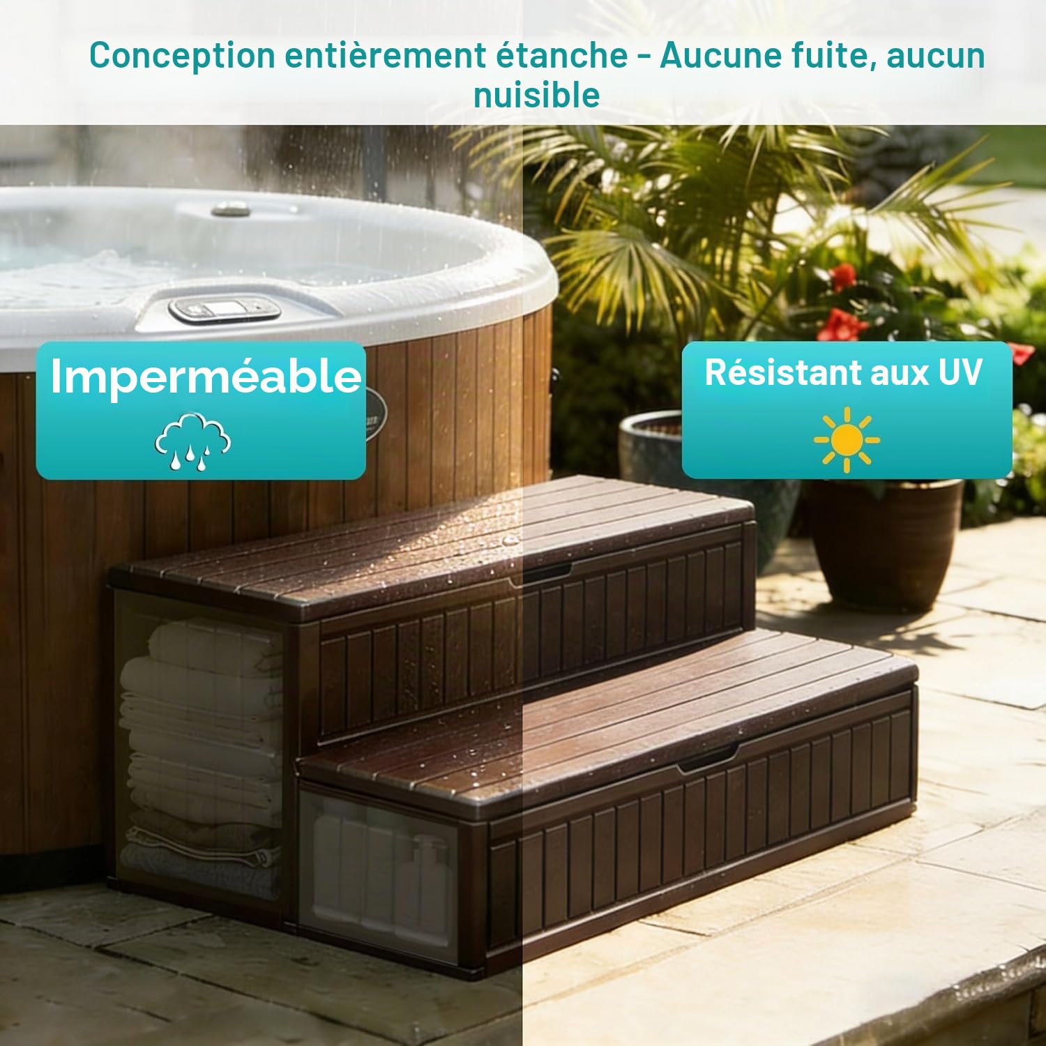 Marches pour Spa avec Rangement, 91cm, Imperméables et Antidérapantes, Escaliers Robustes