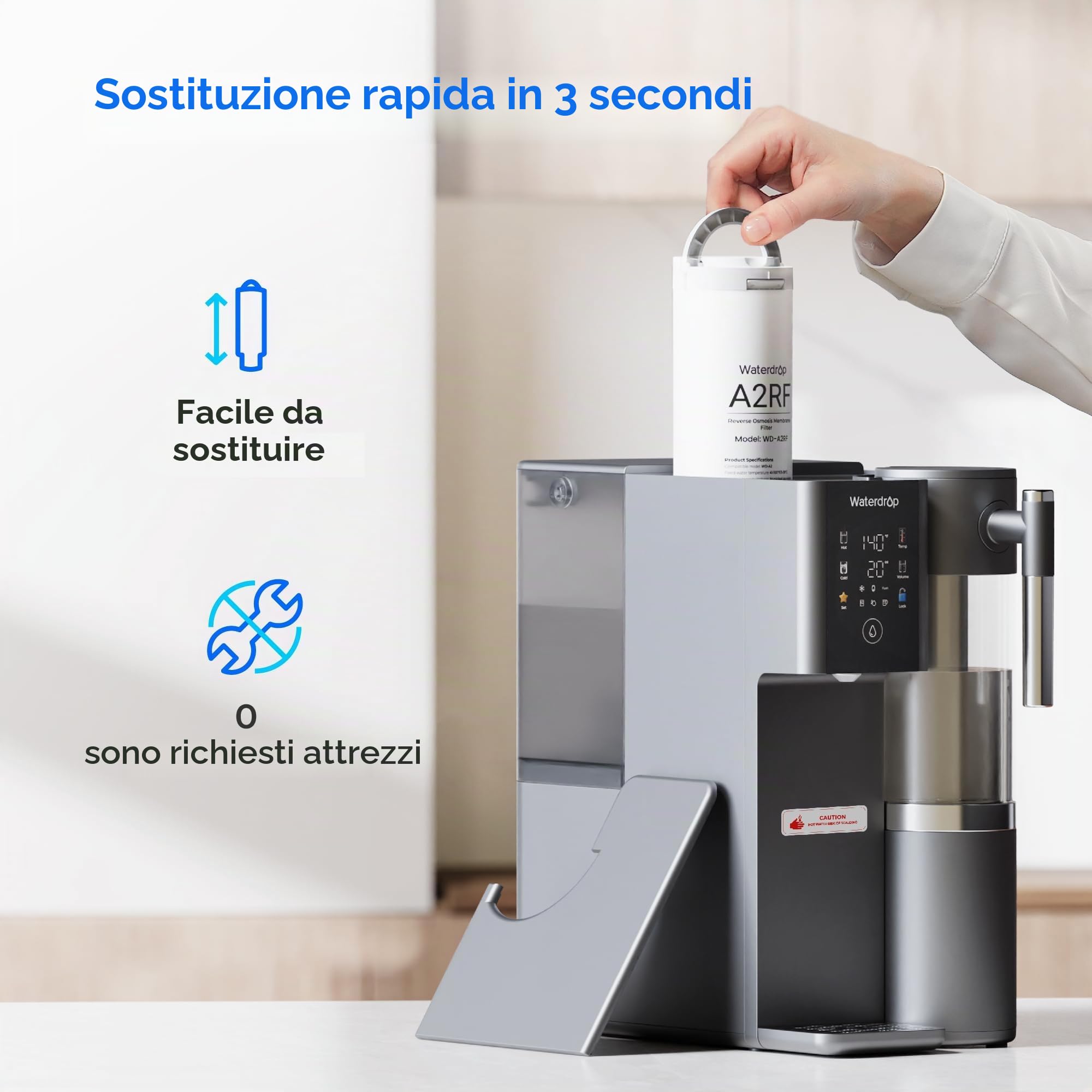 Waterdrop WD-A2RF Filtro, Ricambio per il Sistema a Osmosi Inversa da Banco WD-A2, 12 Mesi di Vita