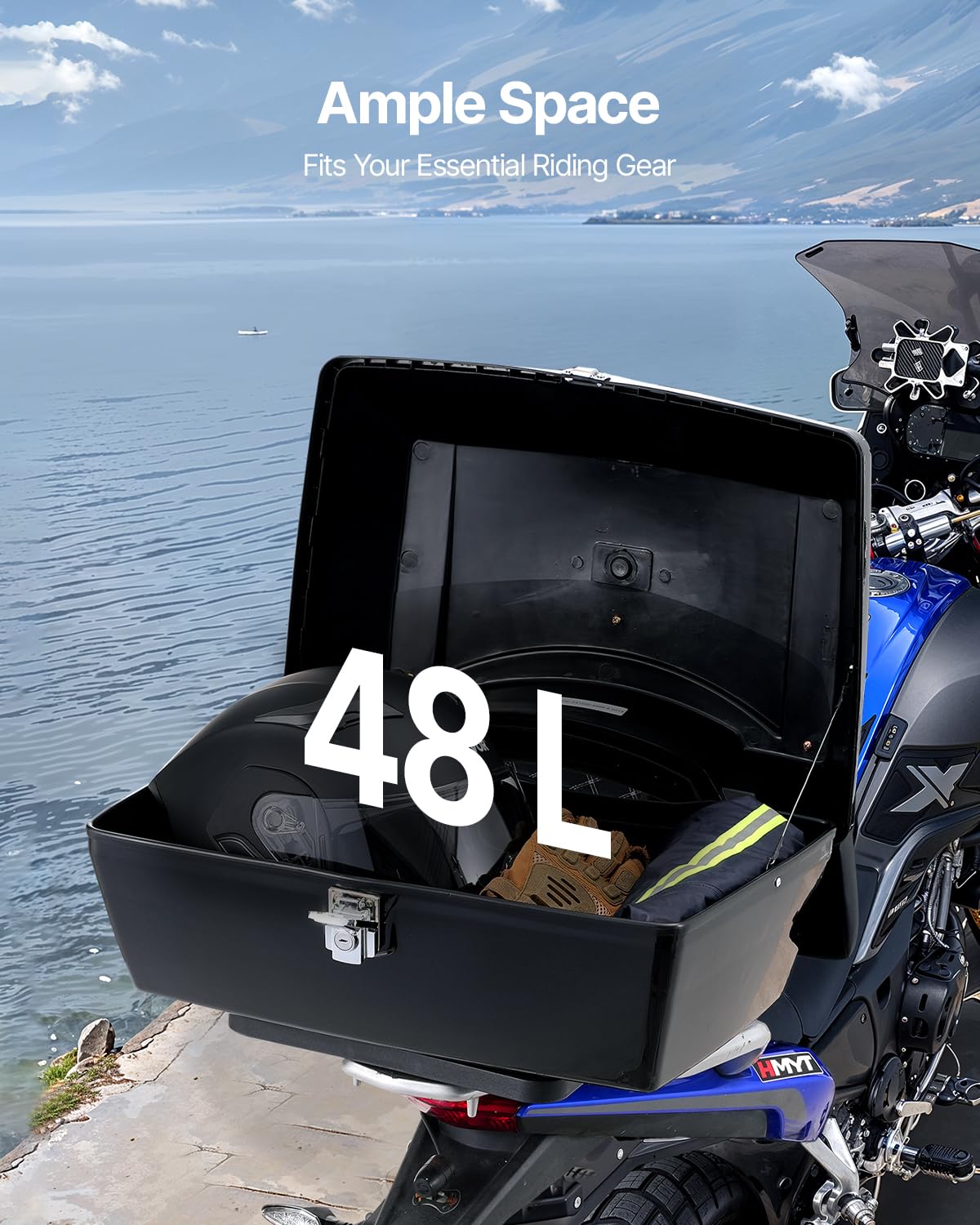 VEVOR Baúl Portacascos Universal para Motos 48 L Baúl de Moto de Material PP Maleta Portacascos Impermeable y Extraíble con Base de Múltiples Orificios Caja para Motocicleta 565 x 500 x 380 mm