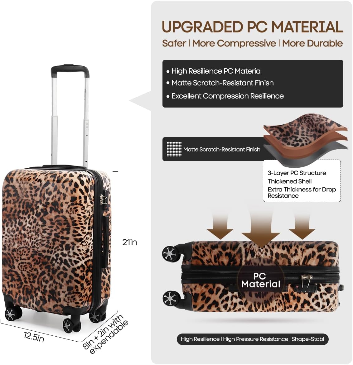 20" Hardside Carry-On Luggage-Luggage with Spinner Wheels-Luggage w/TSA LOCK-Carry On 20 Inch,20''-Leopard