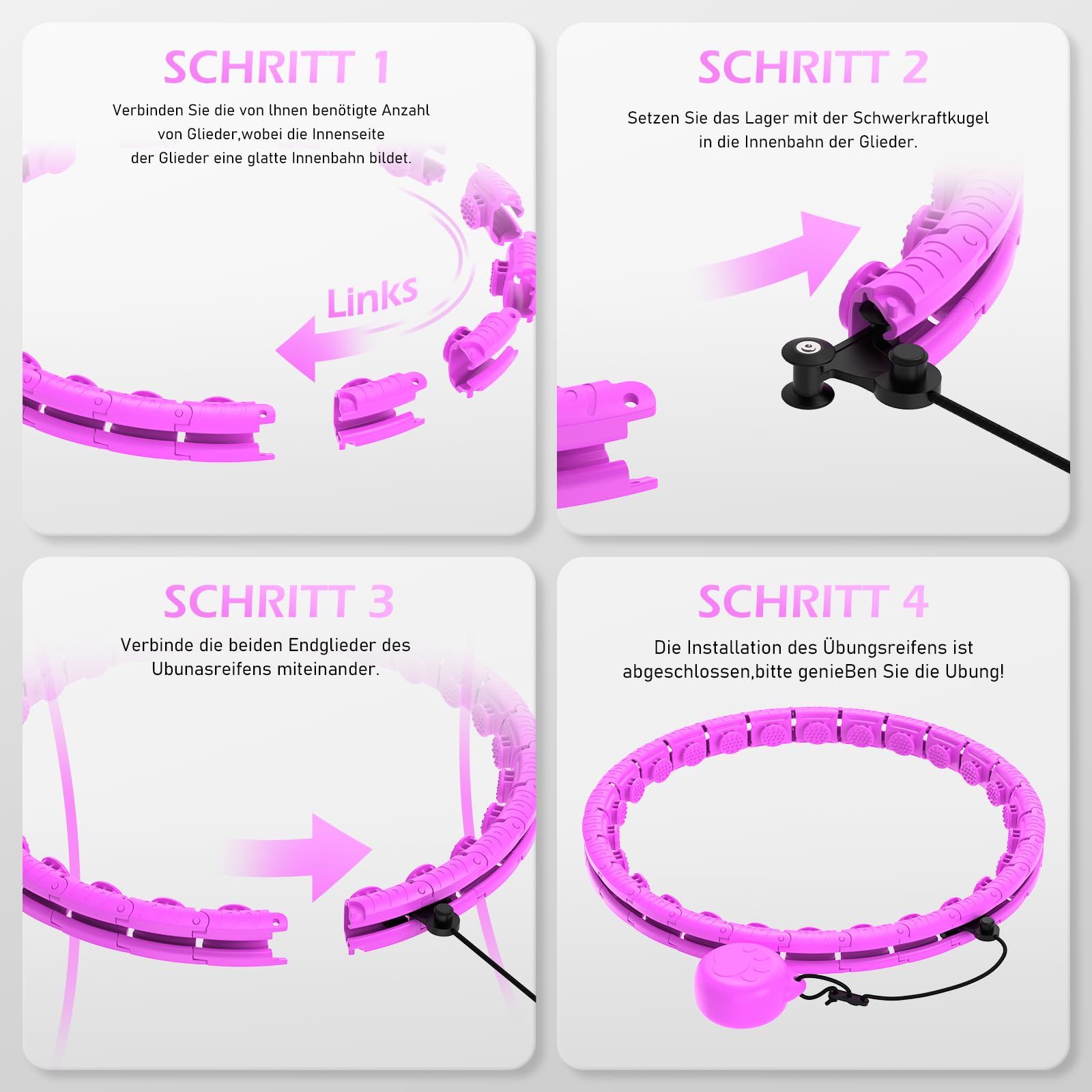 JLoibao Smart Hoop opona dla dorosłych z kulką obciążeniową, obwód 24 węzłów (77-132 cm), zdemontowana opona fitness, hula hub do odchudzania, dla dorosłych i początkujących