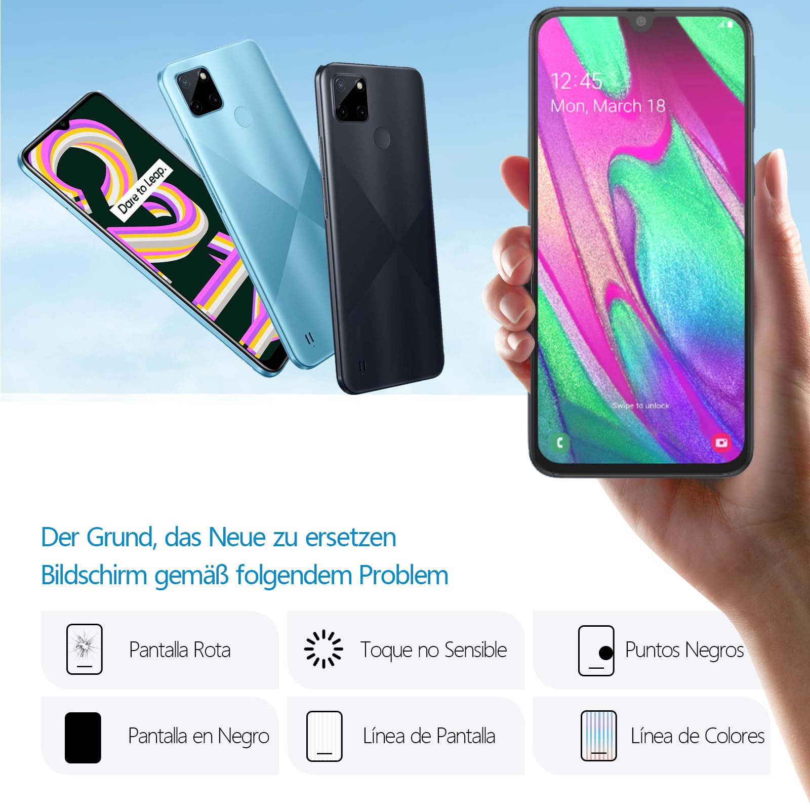 RongZy Pantalla para OPPO A40/A40m/A3 4G CPH2669 CPH3669 Pantalla Táctil LCD Kit de Pantalla de Repuesto Ensamblaje Digitalizador de Reemplazo con Herramientas(Negro)